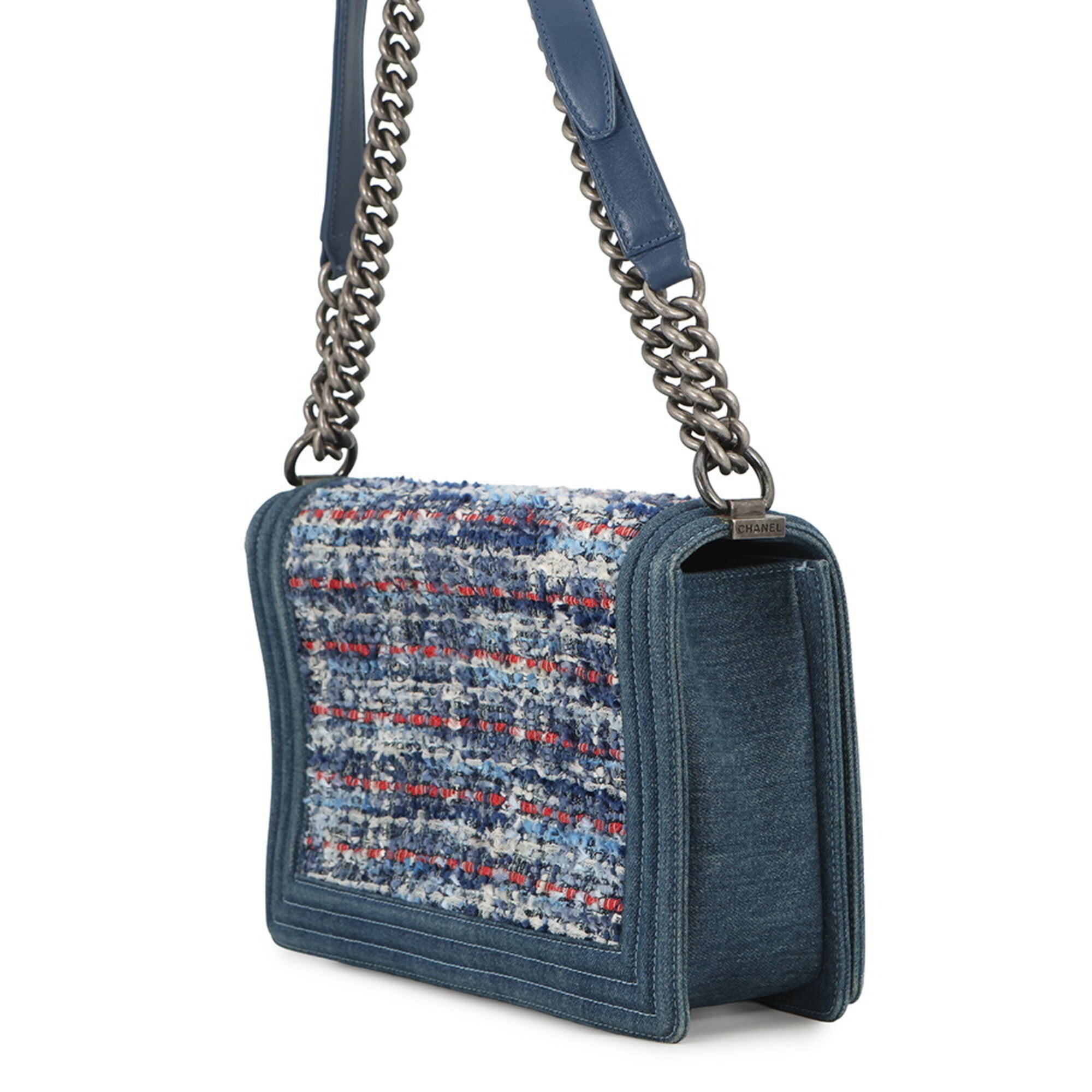 Chanel Denim Blue Denim Tweed Leather Handbag Shoulder Bag (Pre-Owned)