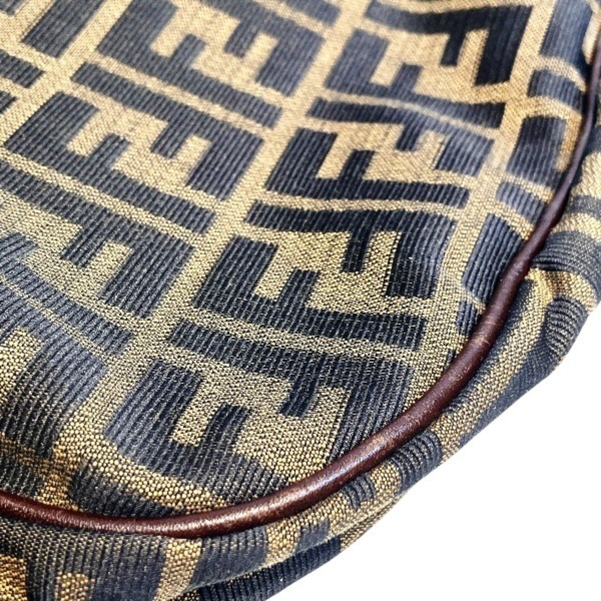Fendi Zucca Brown Canvas Leather Handbag Shoulder Bag (Pre-Owned)