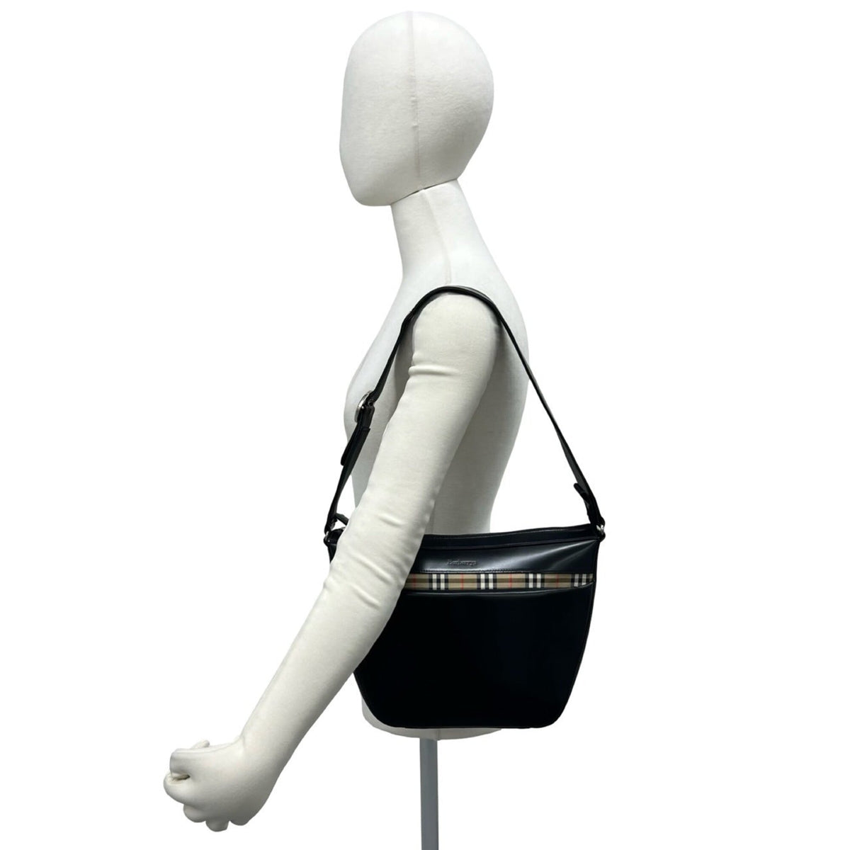 Burberry Beige Black Leather Canvas Shoulder Bag (Pre-Owned)