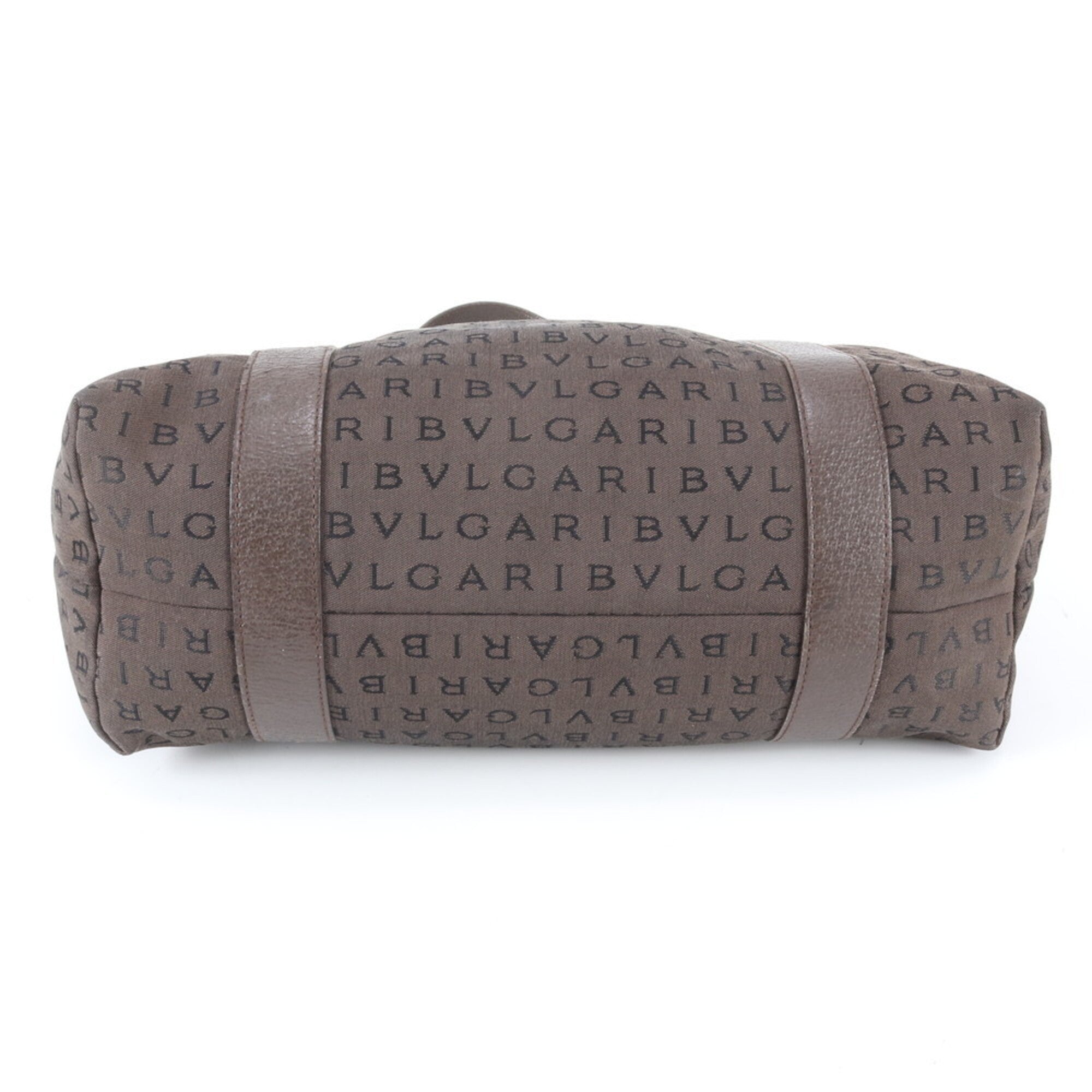 Bvlgari Brown Leather Canvas Shoulder Bag Tote Bag (Pre-Owned)