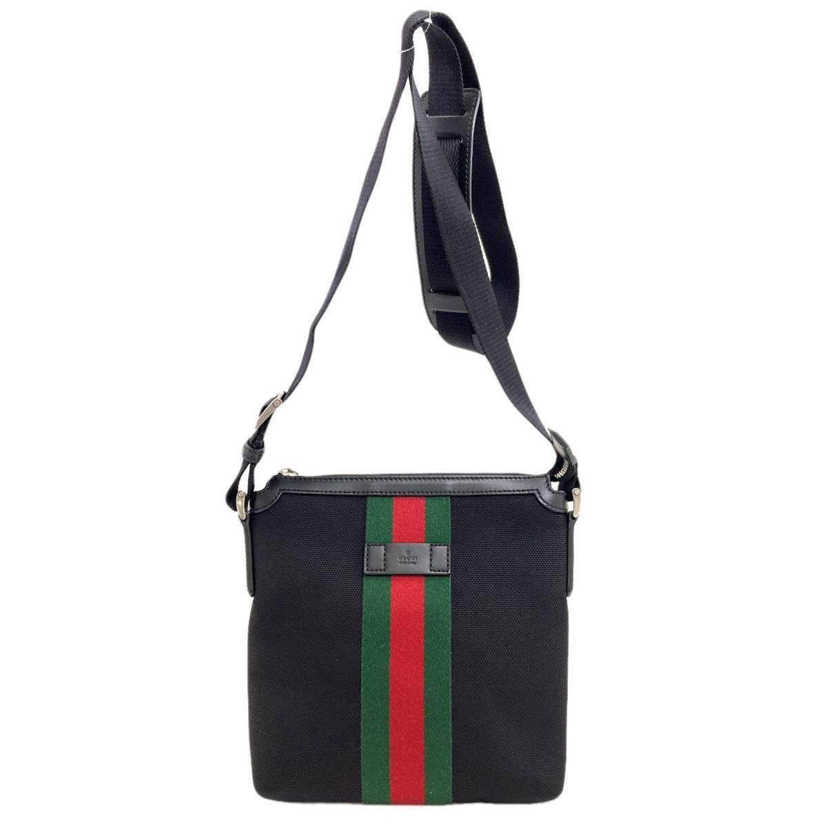 Gucci Sherry Line Black Green Red Color Nylon Canvas Shoulder Bag (Pre-Owned)