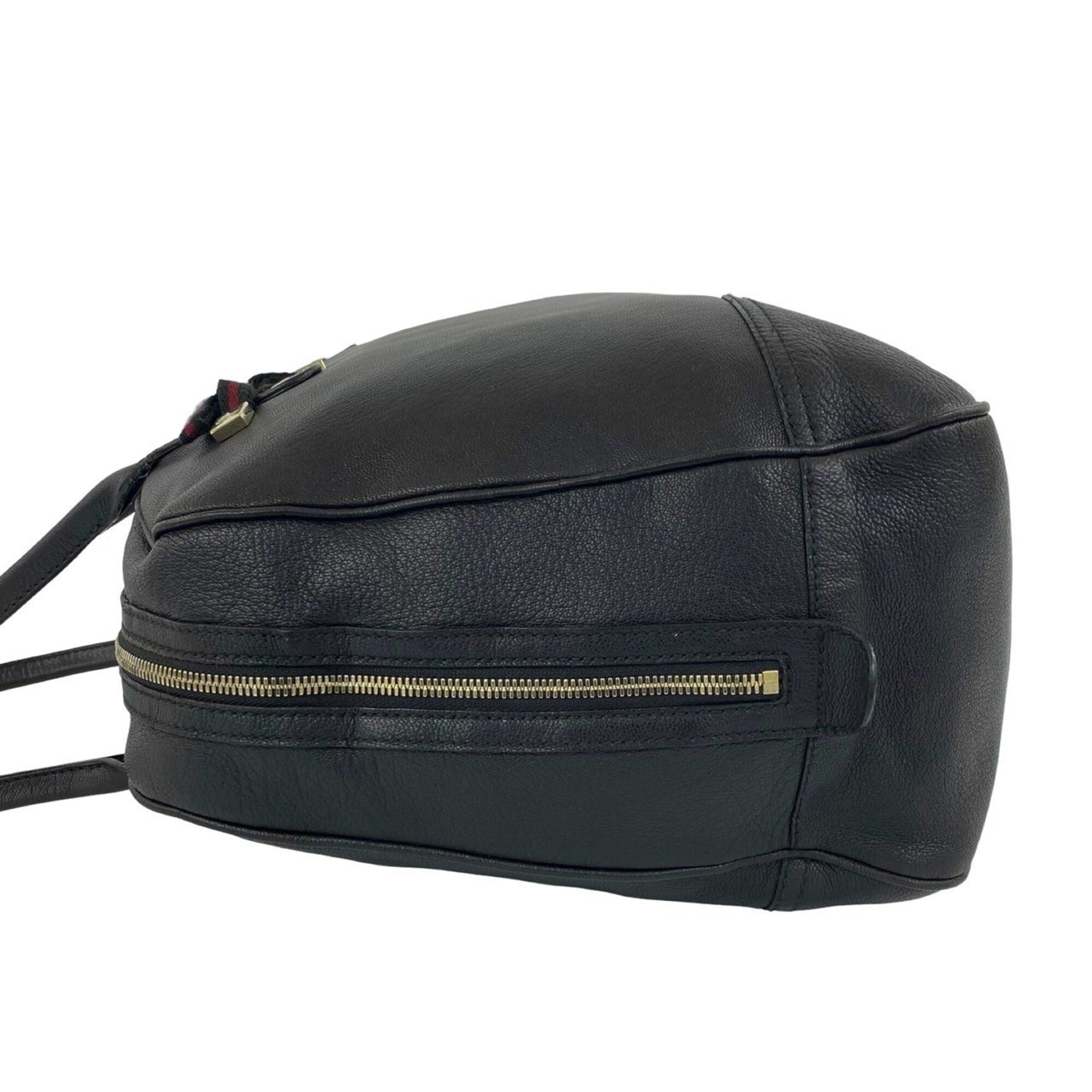 Gucci Black Green Red Color Leather Boston Bag Handbag Tote Bag (Pre-Owned)