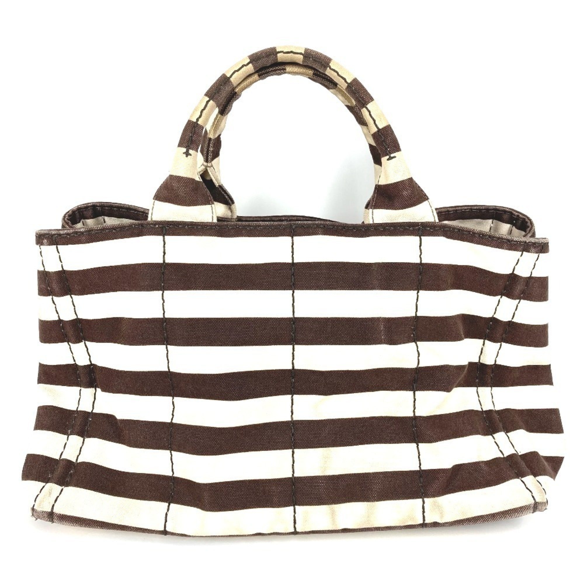 Prada Brown White Canvas Handbag Tote Bag (Pre-Owned)