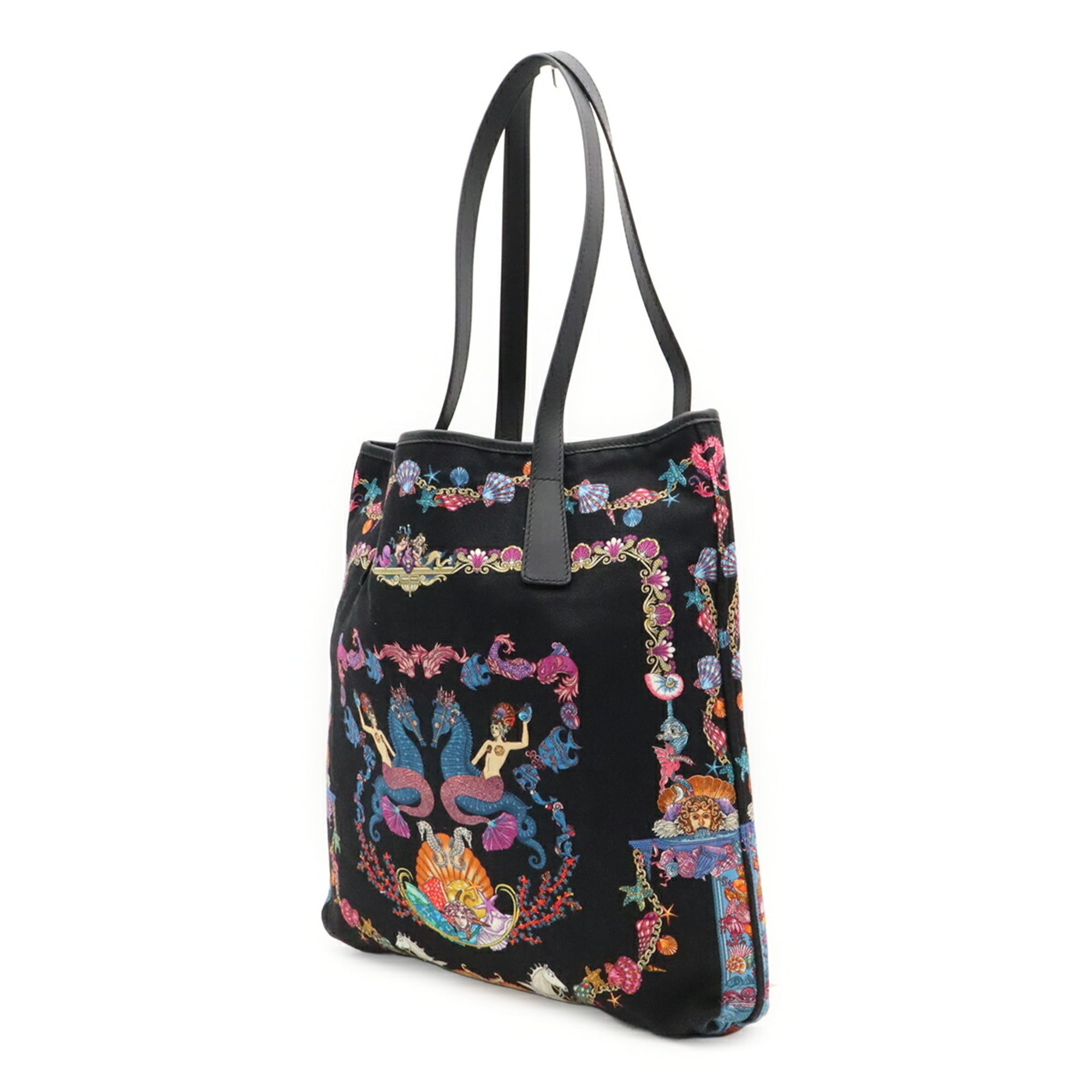 Versace Black Multi-Color Canvas Tote Bag (Pre-Owned)