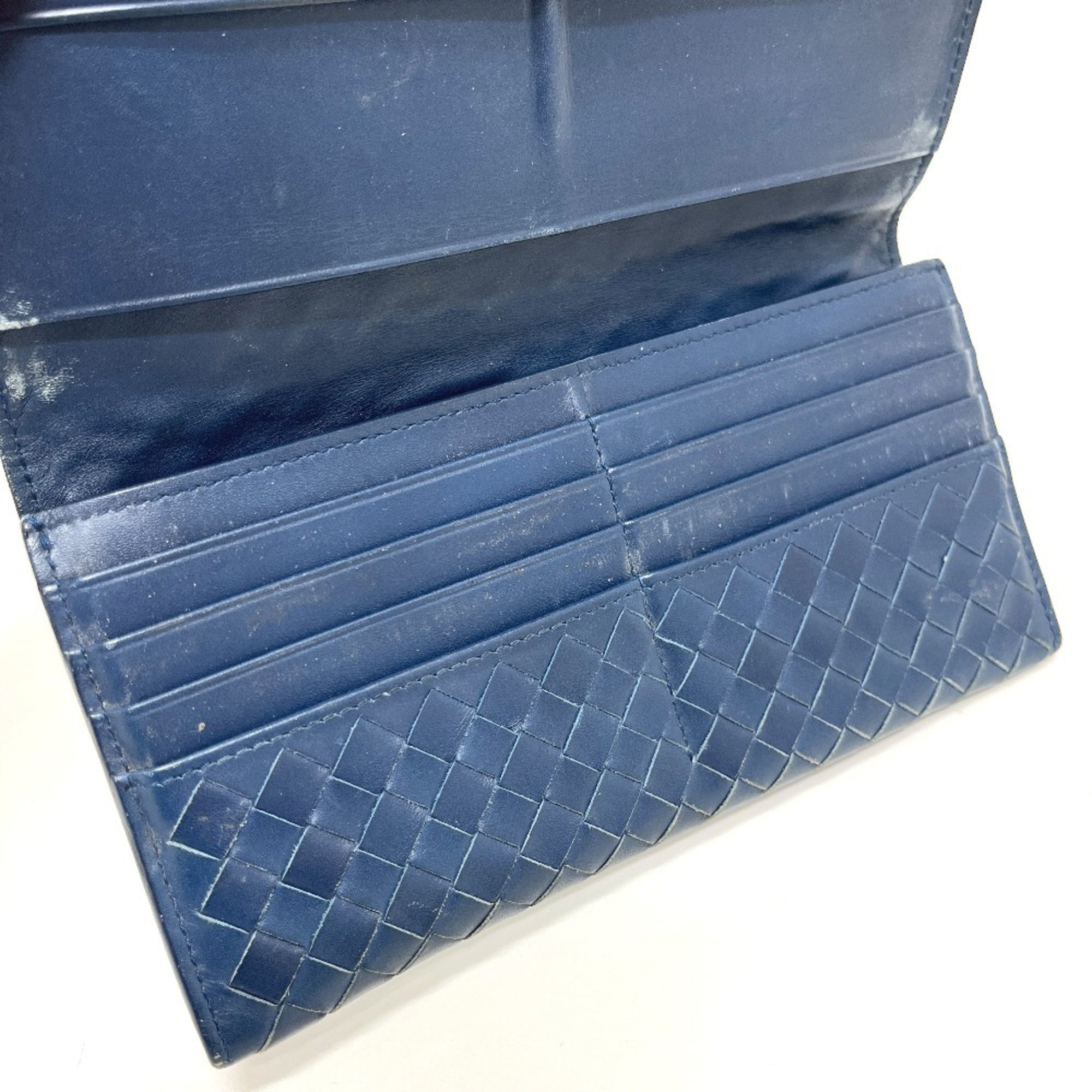 Bottega Veneta Blue Leather Long Wallet (Bi-Fold) (Pre-Owned)