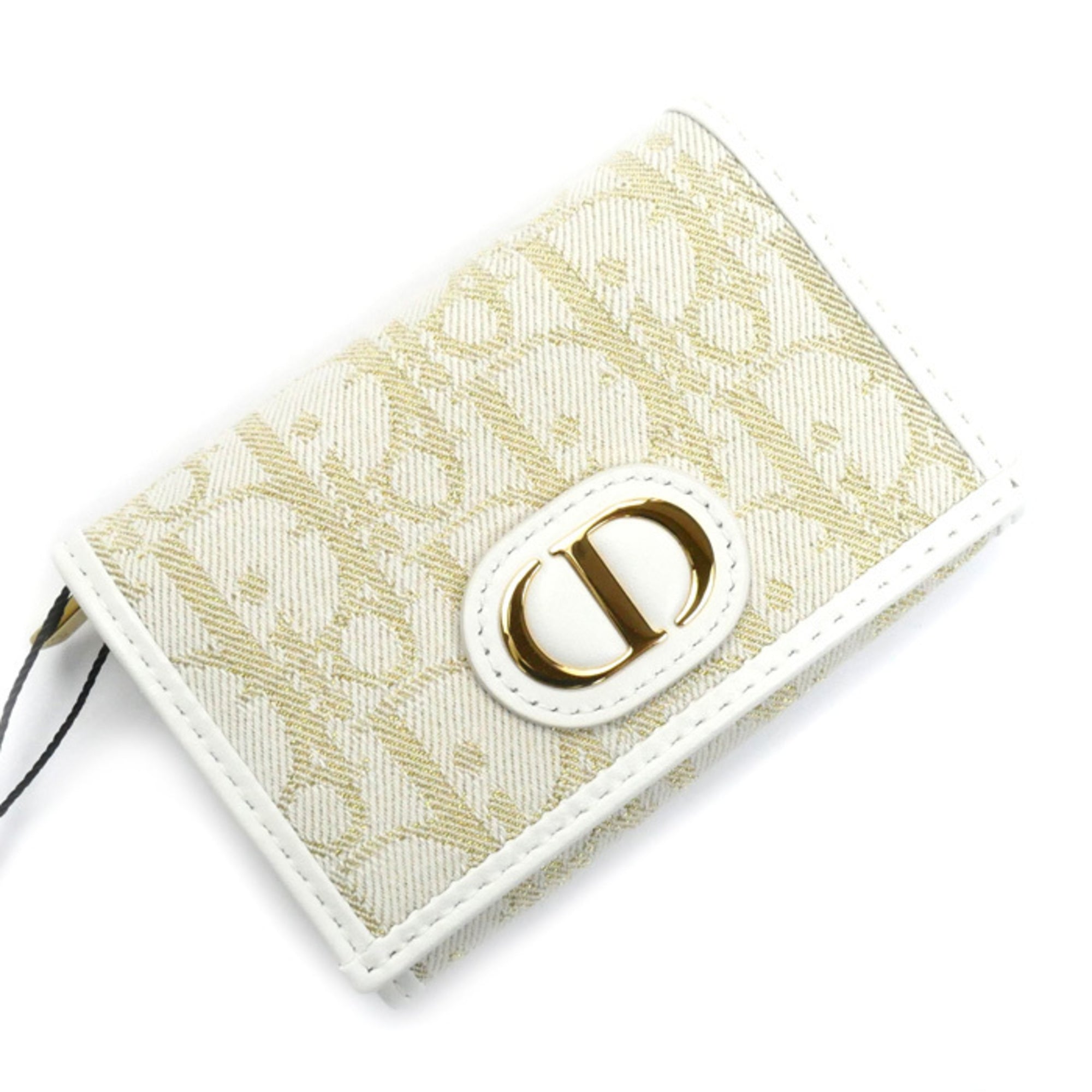 Christian Dior Gold White Canvas Leather Coin Purse/Coin Case (Pre-Owned)
