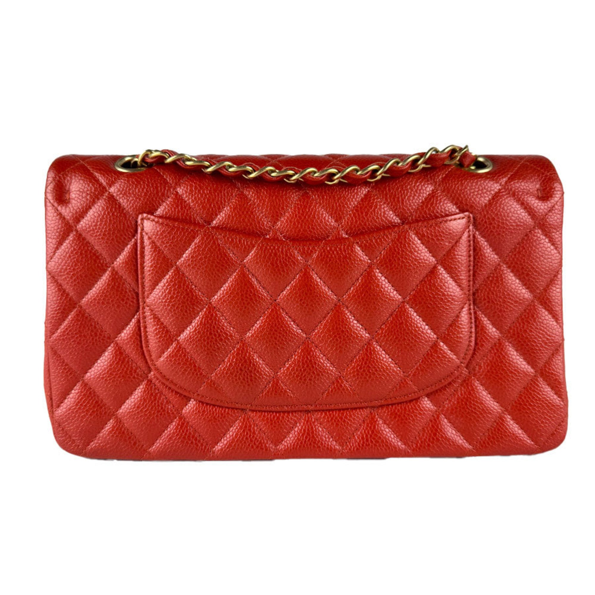 Chanel Orange Red Grained Calfskin Shoulder Bag (Pre-Owned)