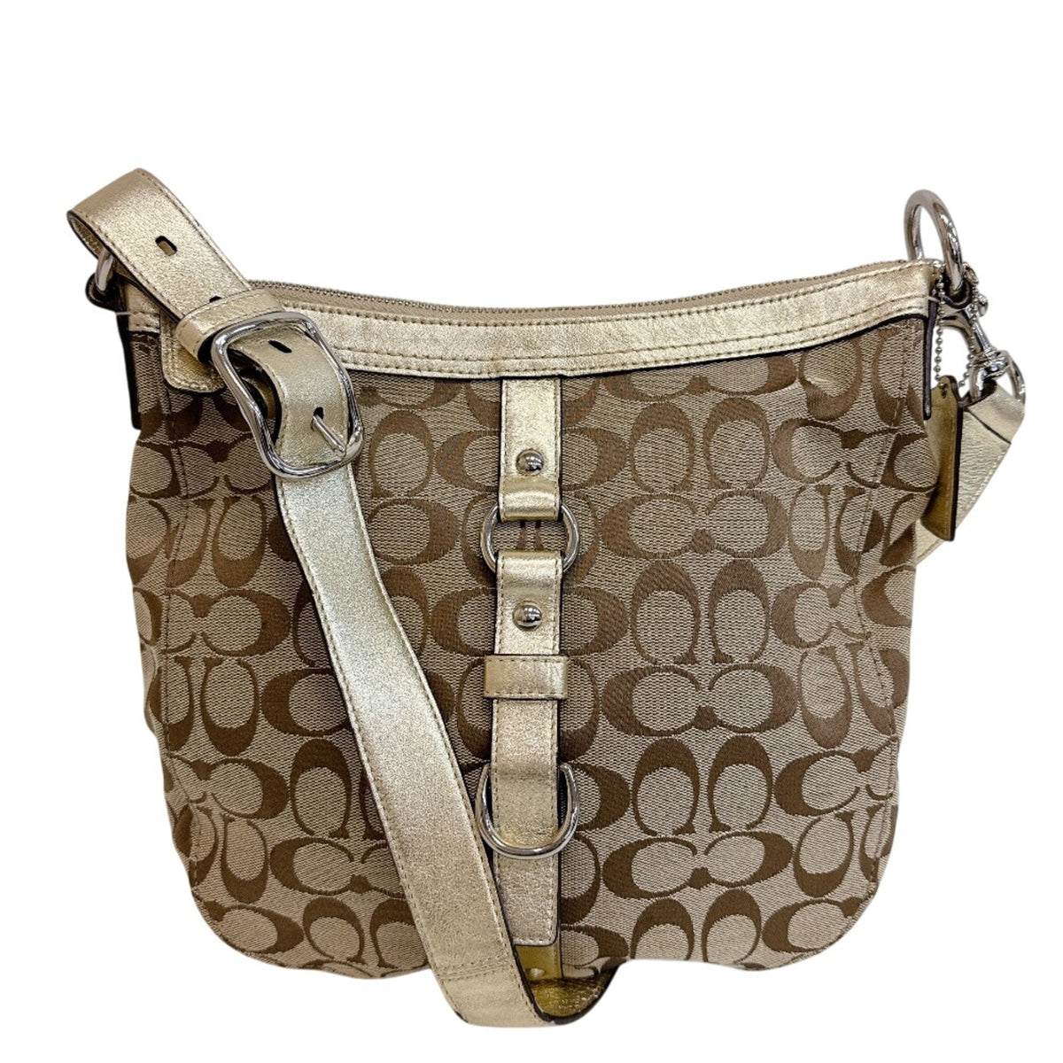 Coach Beige Gold Canvas Leather Shoulder Bag (Pre-Owned)