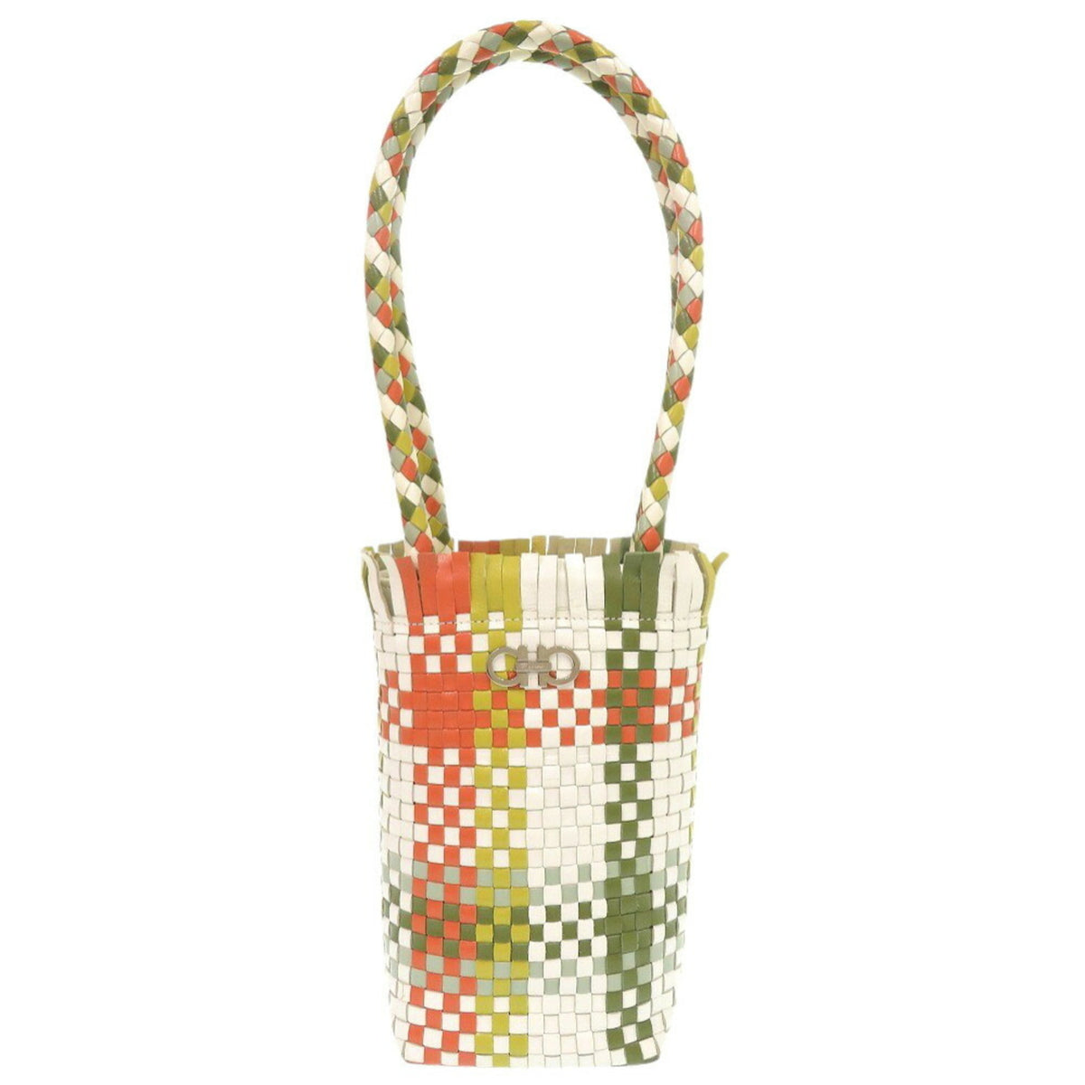 Salvatore Ferragamo Green Orange White Leather Handbag (Pre-Owned)