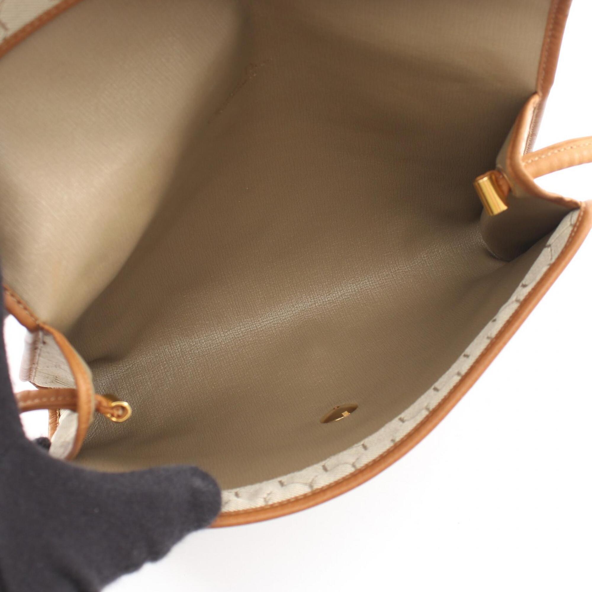 Christian Dior Beige Brown Coated Canvas Leather Handbag Shoulder Bag (Pre-Owned)