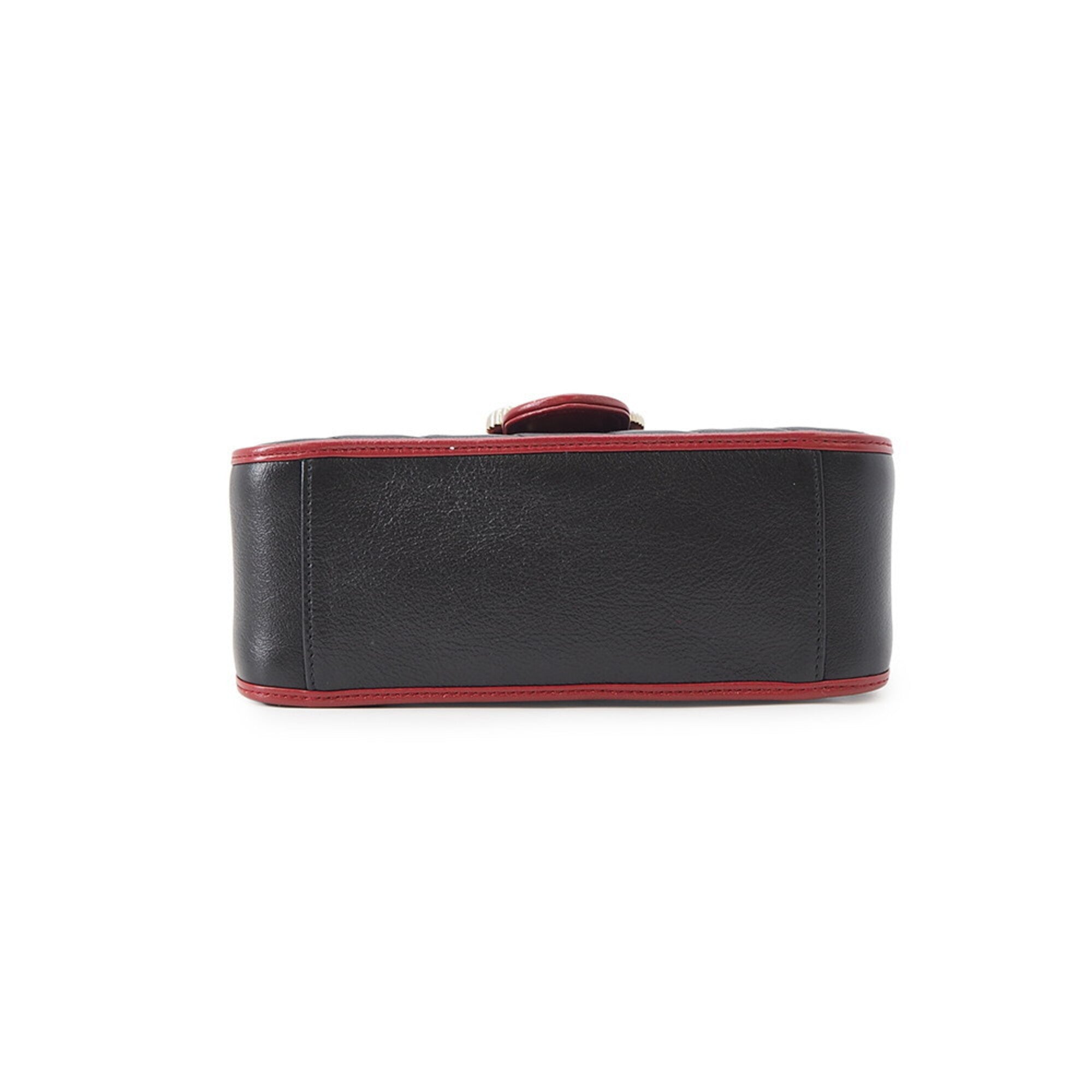 Gucci Gg Marmont Black Red Color Leather Handbag Shoulder Bag (Pre-Owned)