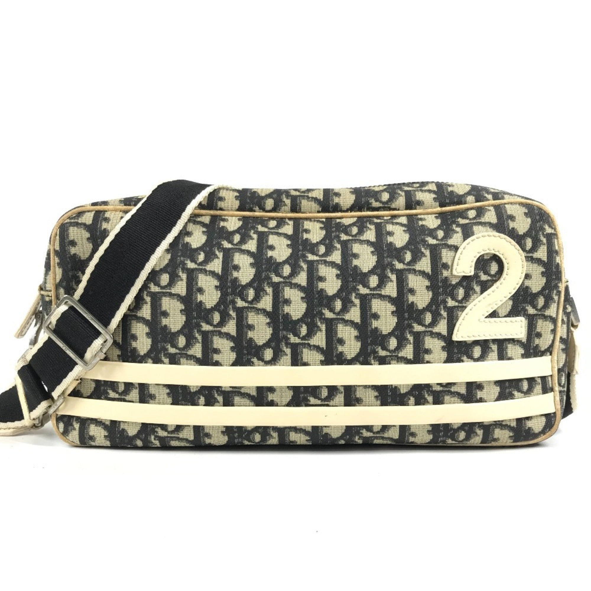 Christian Dior Black White Canvas Pvc Suede Leather Pochette Shoulder Bag (Pre-Owned)