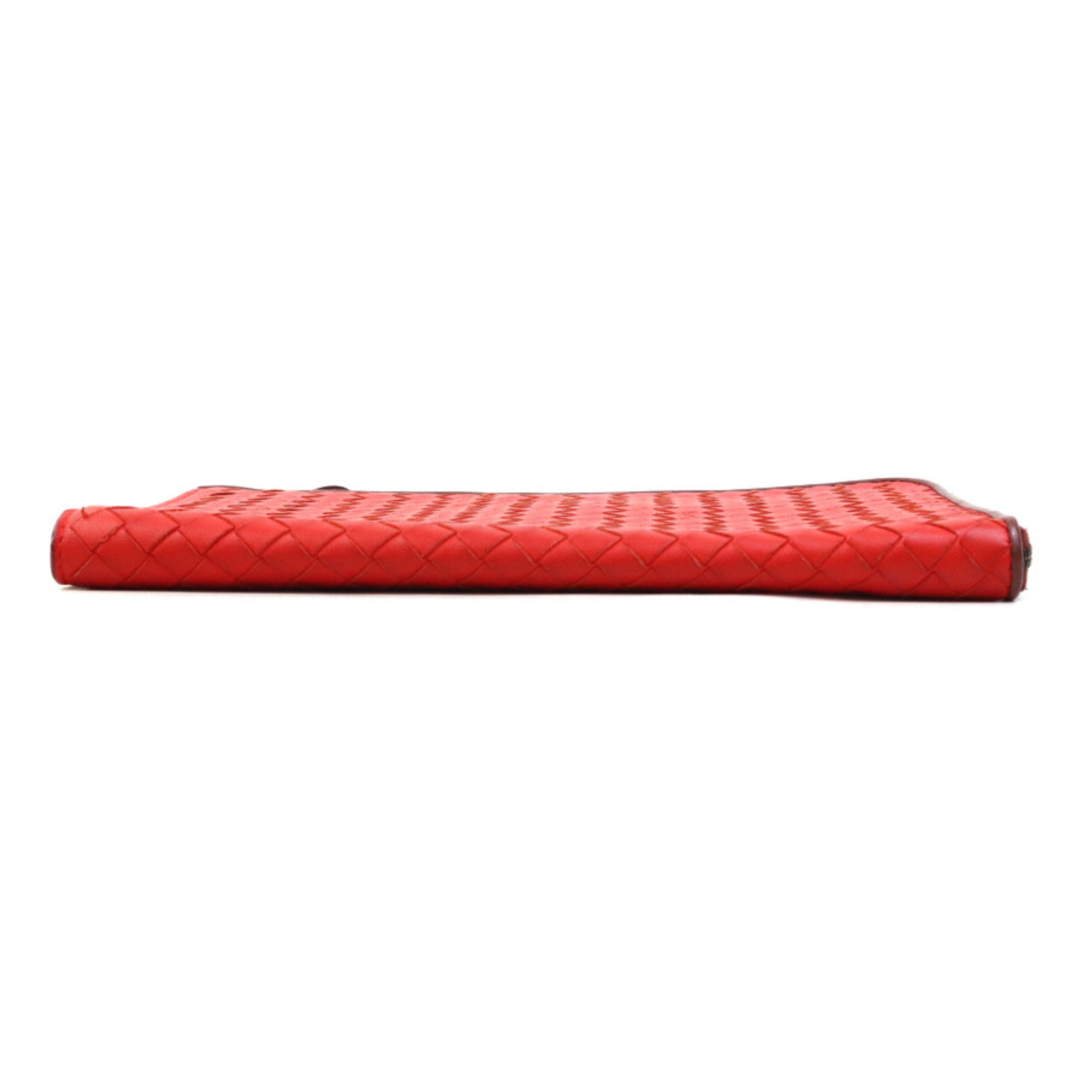 Bottega Veneta Red Color Intrecciato Clutch Bag (Pre-Owned)