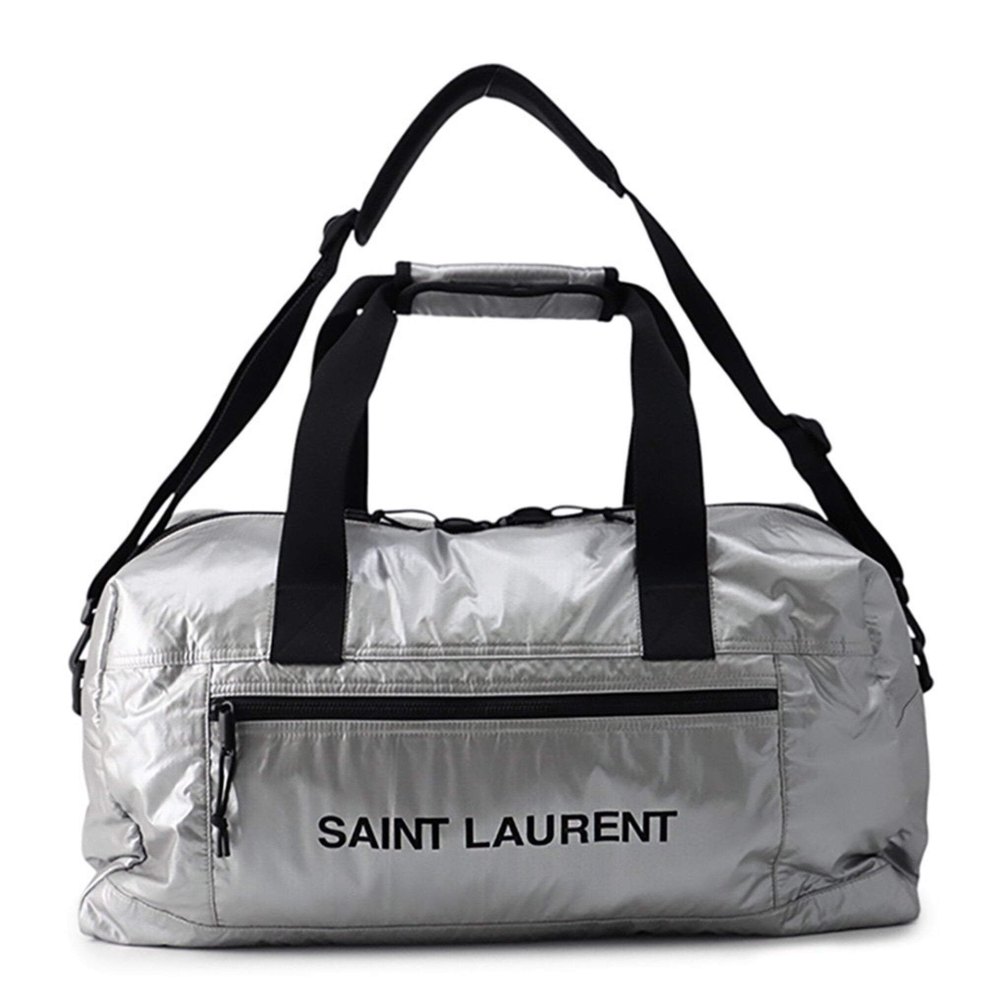 Saint Laurent Black Silver Nylon Canvas Boston Bag (Pre-Owned)