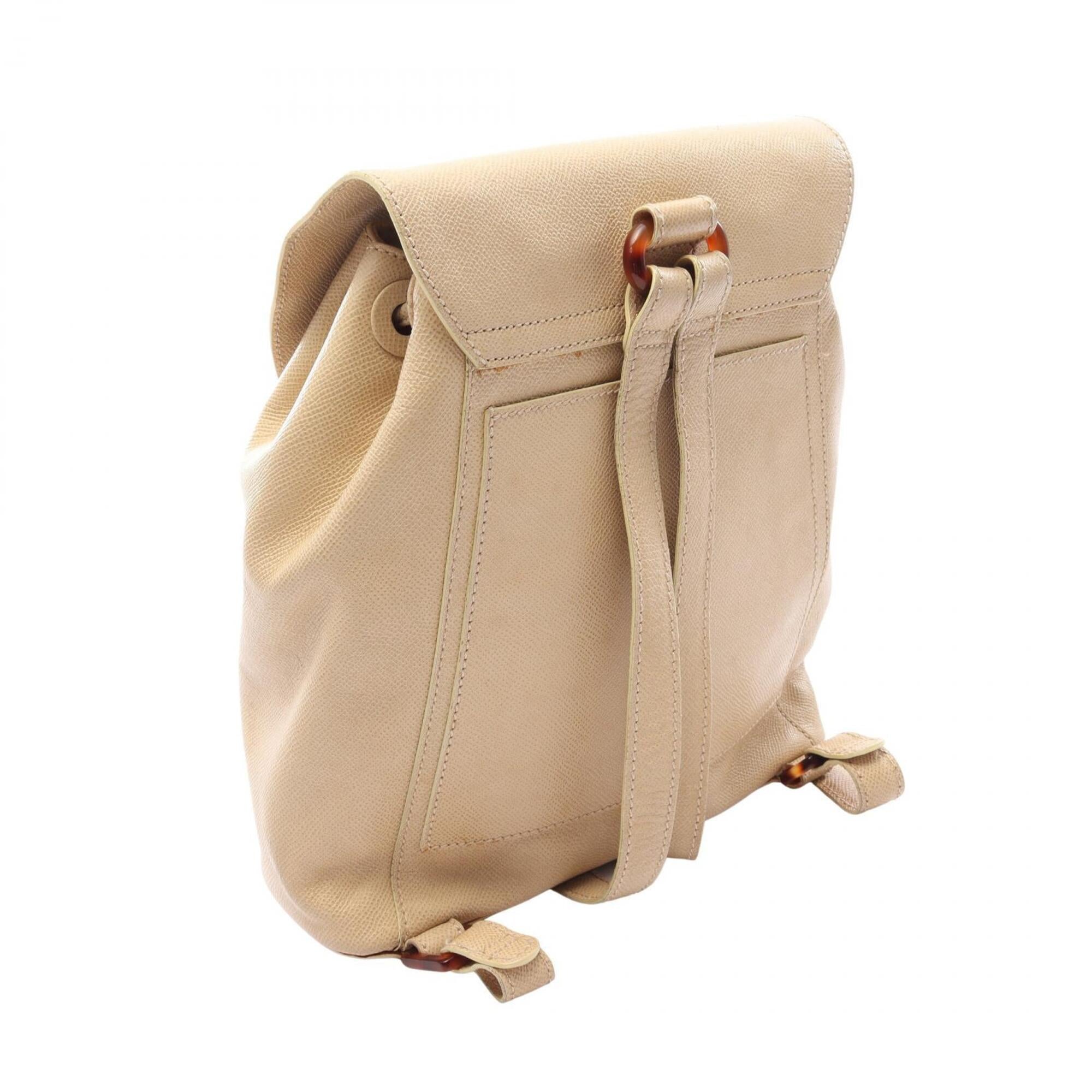 Chanel Beige Grained Calfskin Backpack Handbag (Pre-Owned)