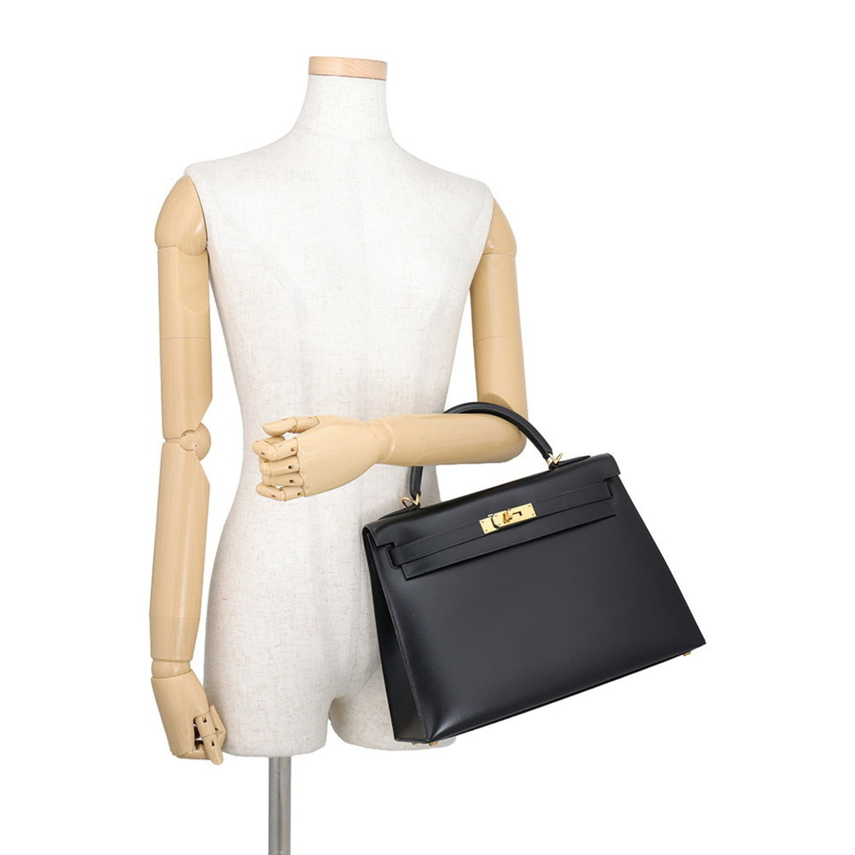 Hermes Kelly Black Box Calf Leather Handbag (Pre-Owned)