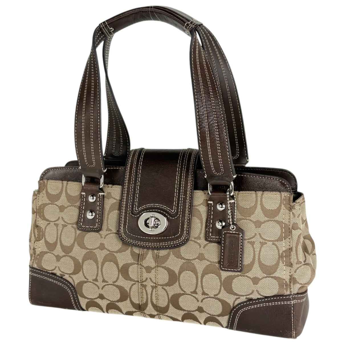 Coach Signature Beige Canvas Leather Tote Bag (Pre-Owned)