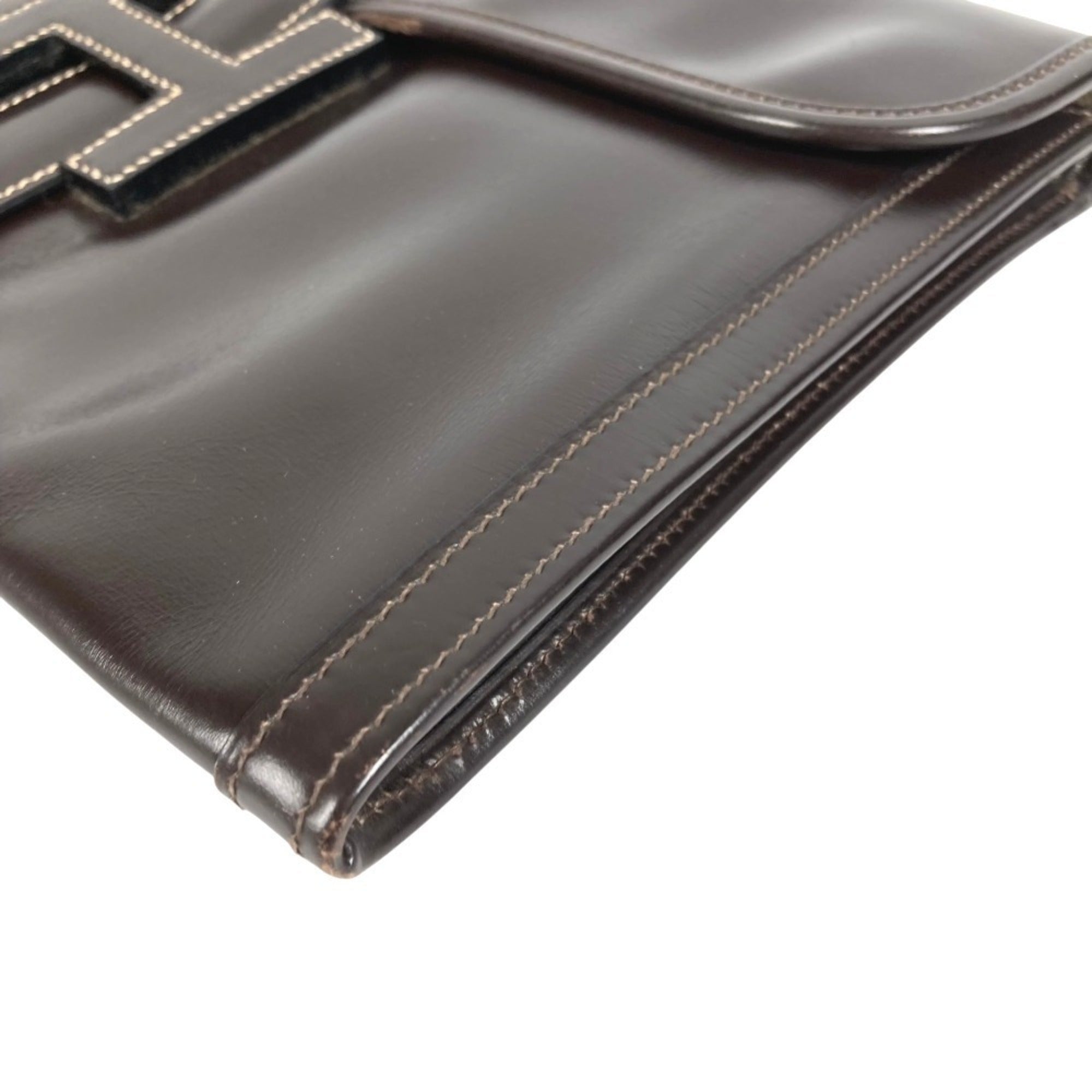 Hermes Dark Brown Leather Clutch Bag (Pre-Owned)