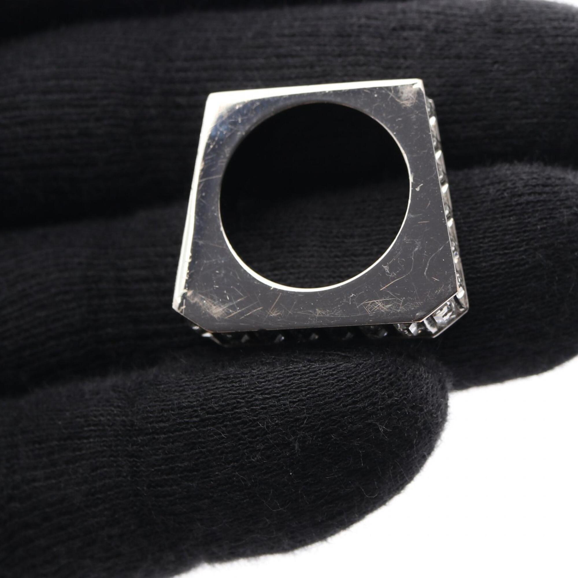 Yves Saint Laurent Silver Clear Rhinestone Stainless Steel Band Ring (Pre-Owned)