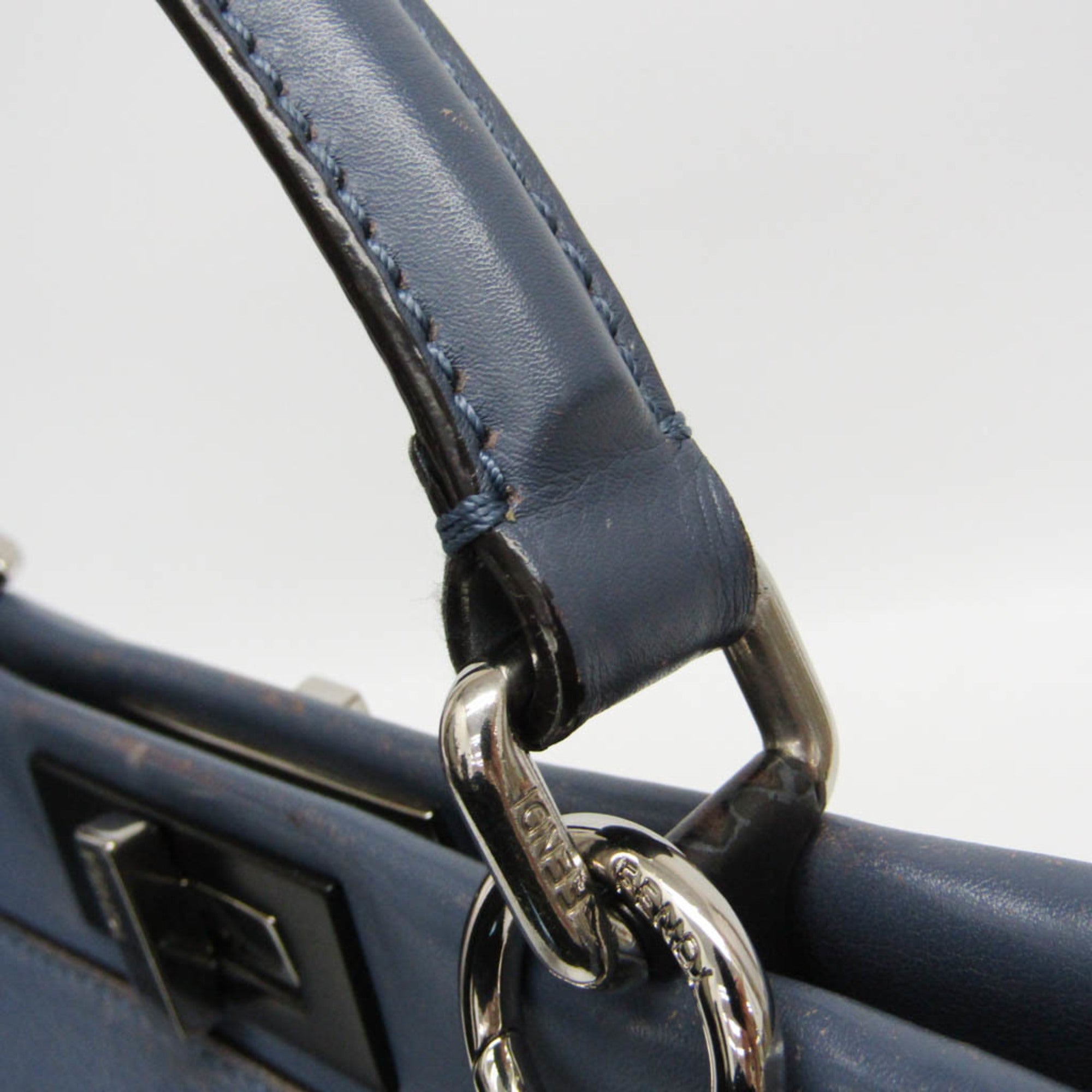 Fendi Peekaboo Blue Leather Handbag Shoulder Bag (Pre-Owned)