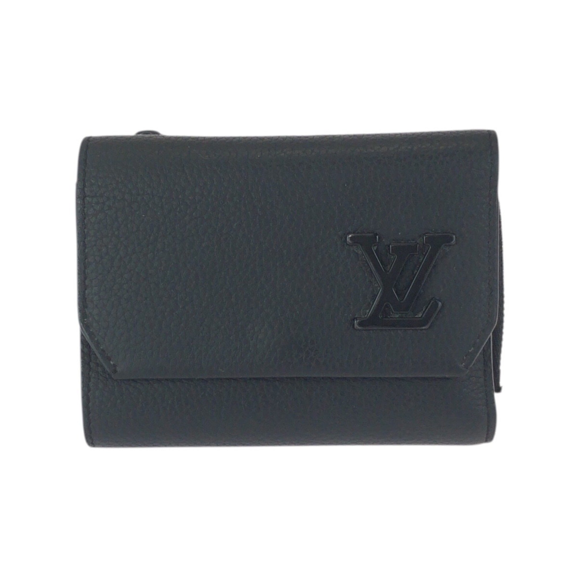 Louis Vuitton Black Leather Wallet (Tri-Fold) (Pre-Owned)