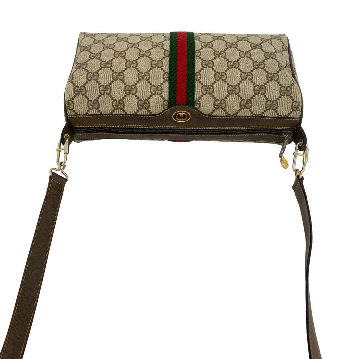 Gucci Brown Green Red Color Leather Pochette Shoulder Bag (Pre-Owned)