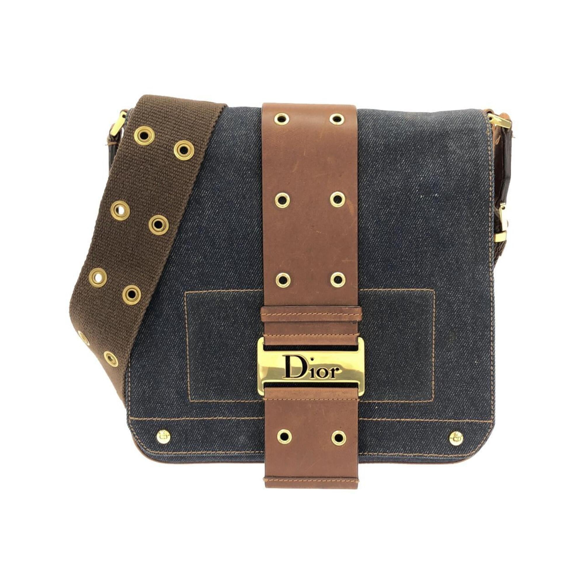 Christian Dior Blue Brown Denim Leather Shoulder Bag (Pre-Owned)