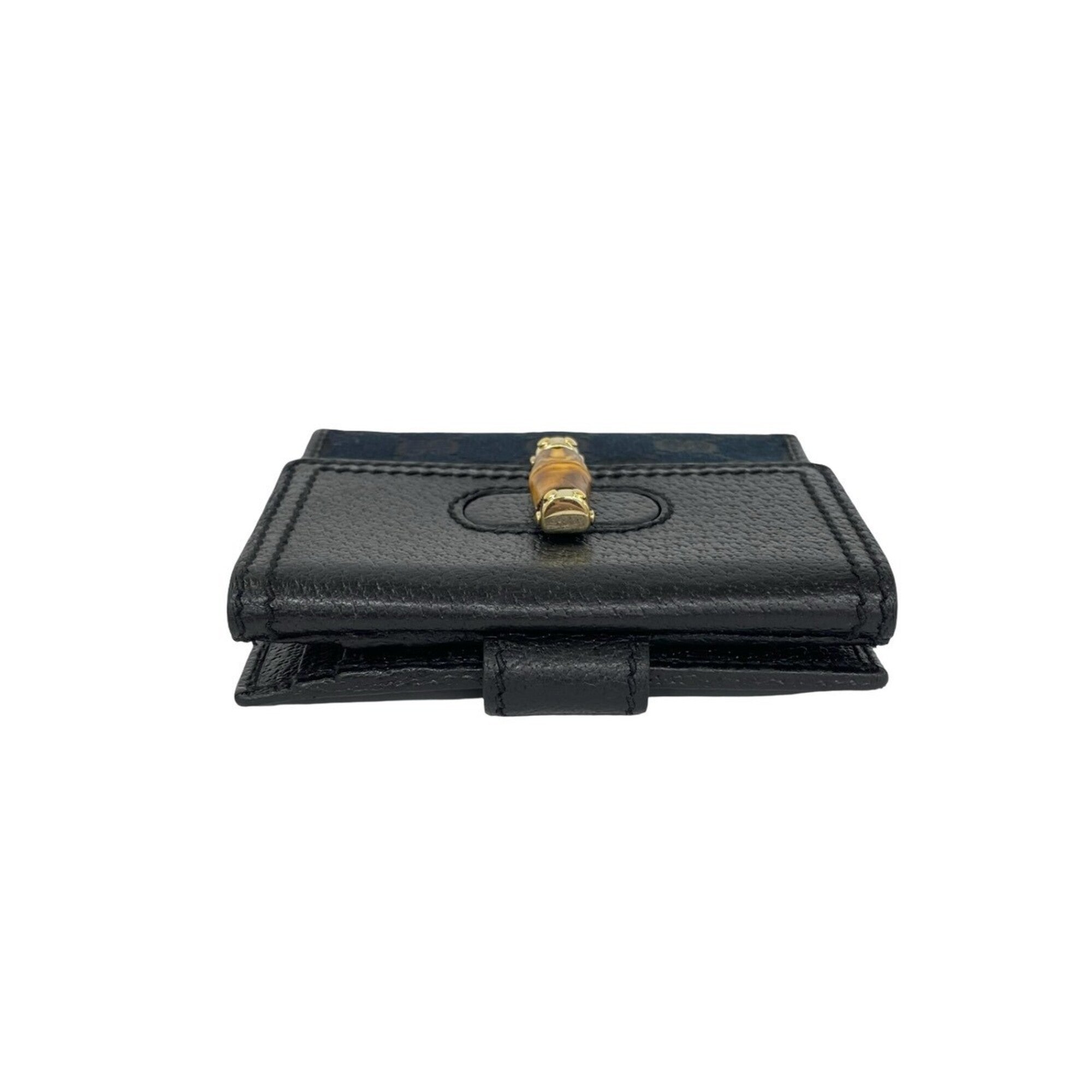 Gucci Black Leather Canvas Bamboo Wallet (Bi-Fold) (Pre-Owned)