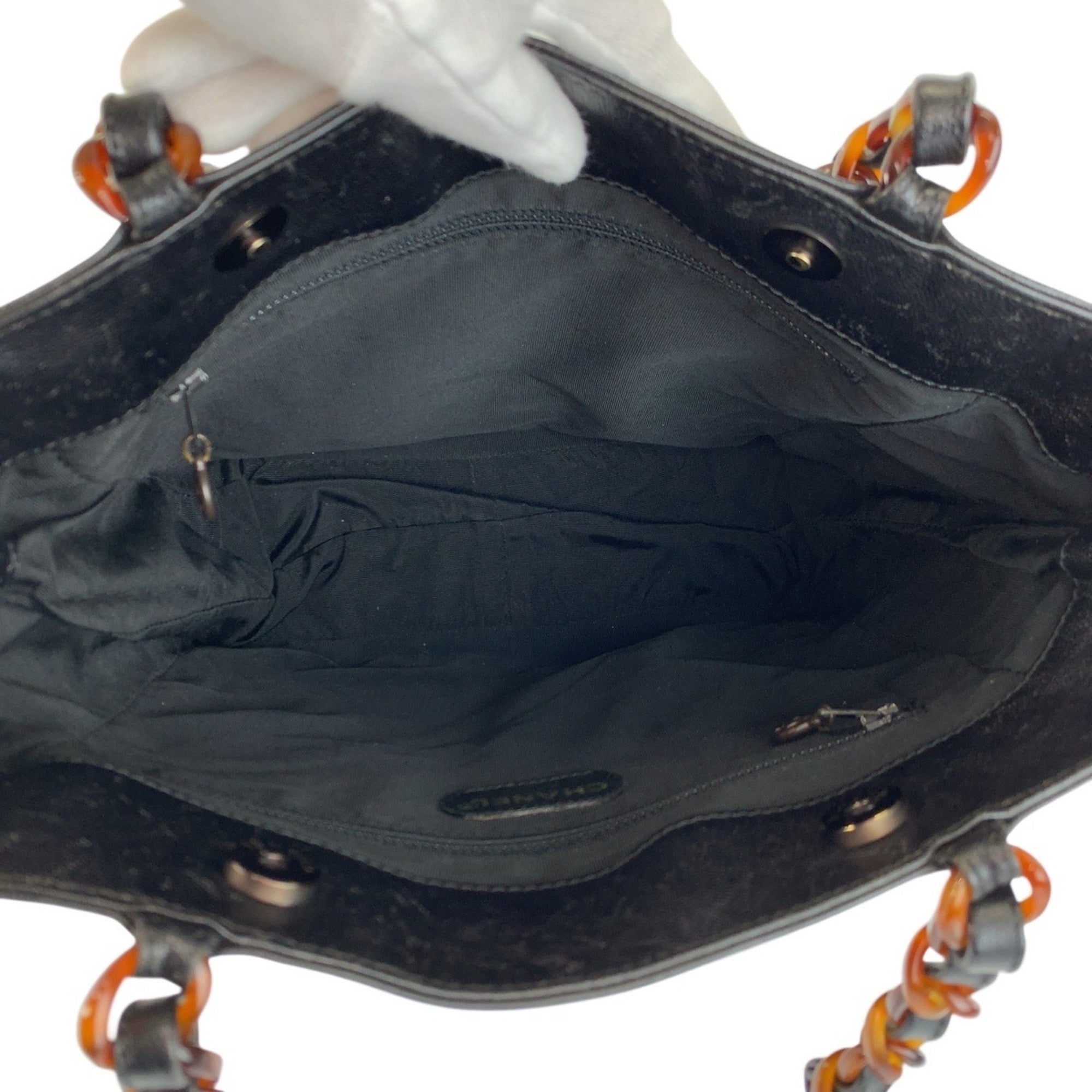 Chanel Black Marble Leather Shoulder Bag Tote Bag (Pre-Owned)
