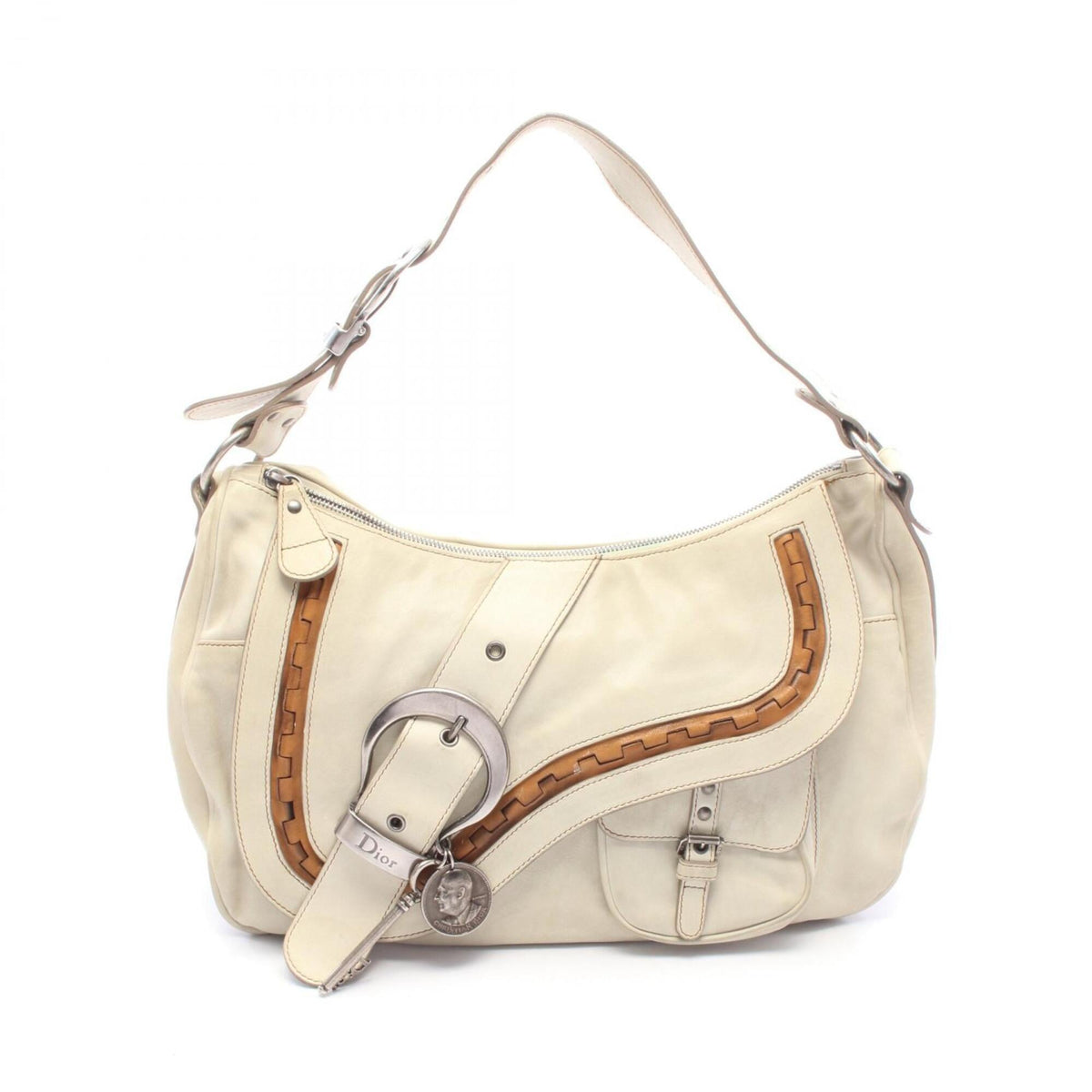 Christian Dior Brown Ivory Leather Handbag Shoulder Bag (Pre-Owned)