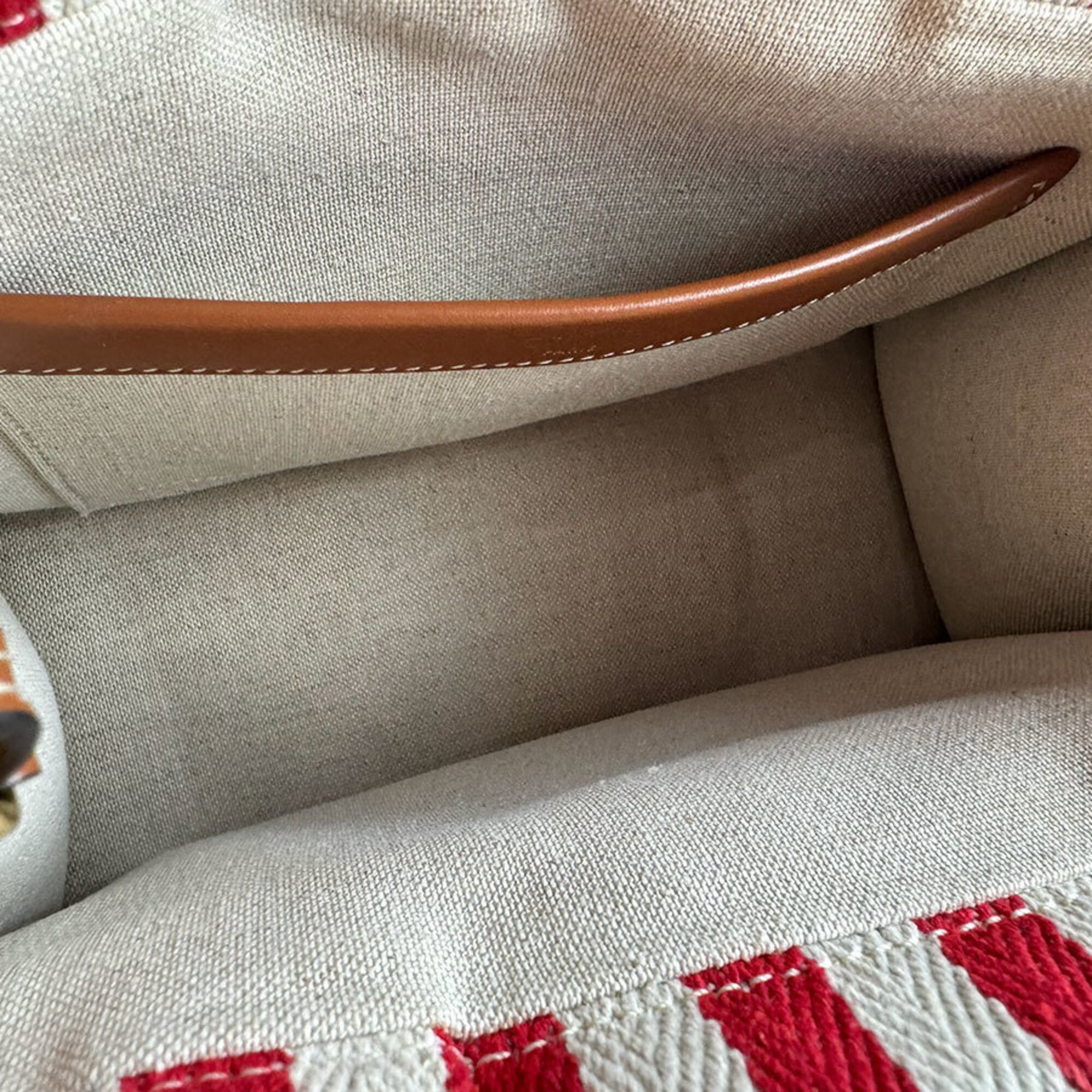 Celine Brown Red Color White Canvas Leather Handbag Shoulder Bag (Pre-Owned)