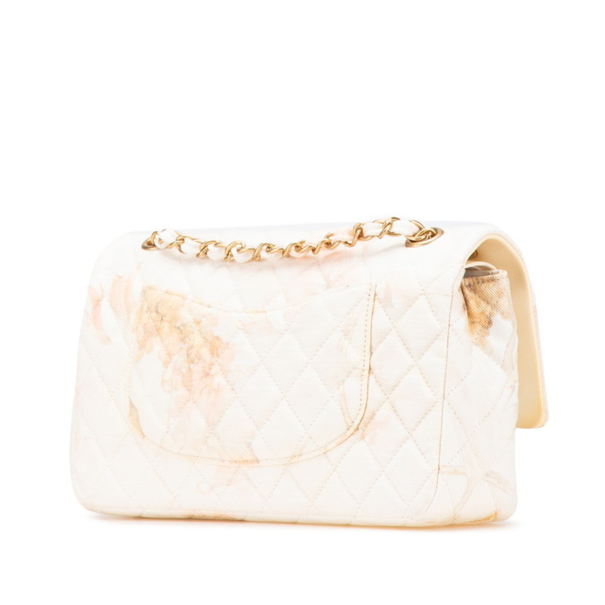 Chanel Matelasse Pink White Cotton Leather Shoulder Bag (Pre-Owned)