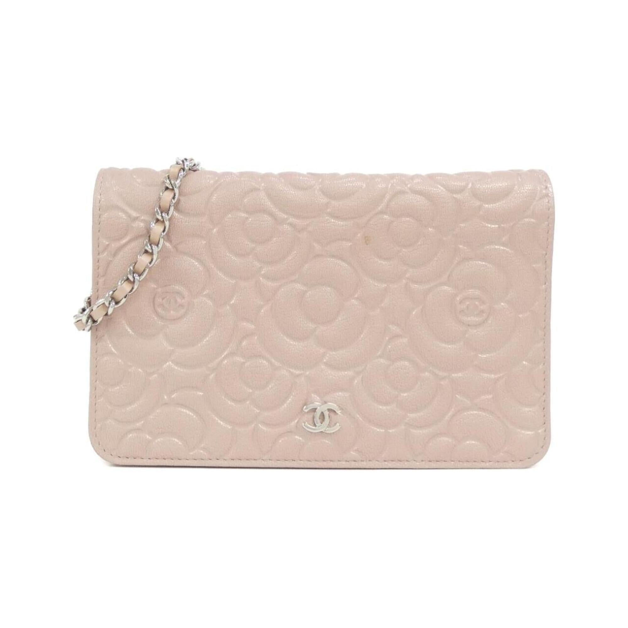 Chanel Pink Leather Satin Chain/Shoulder Wallet (Pre-Owned)