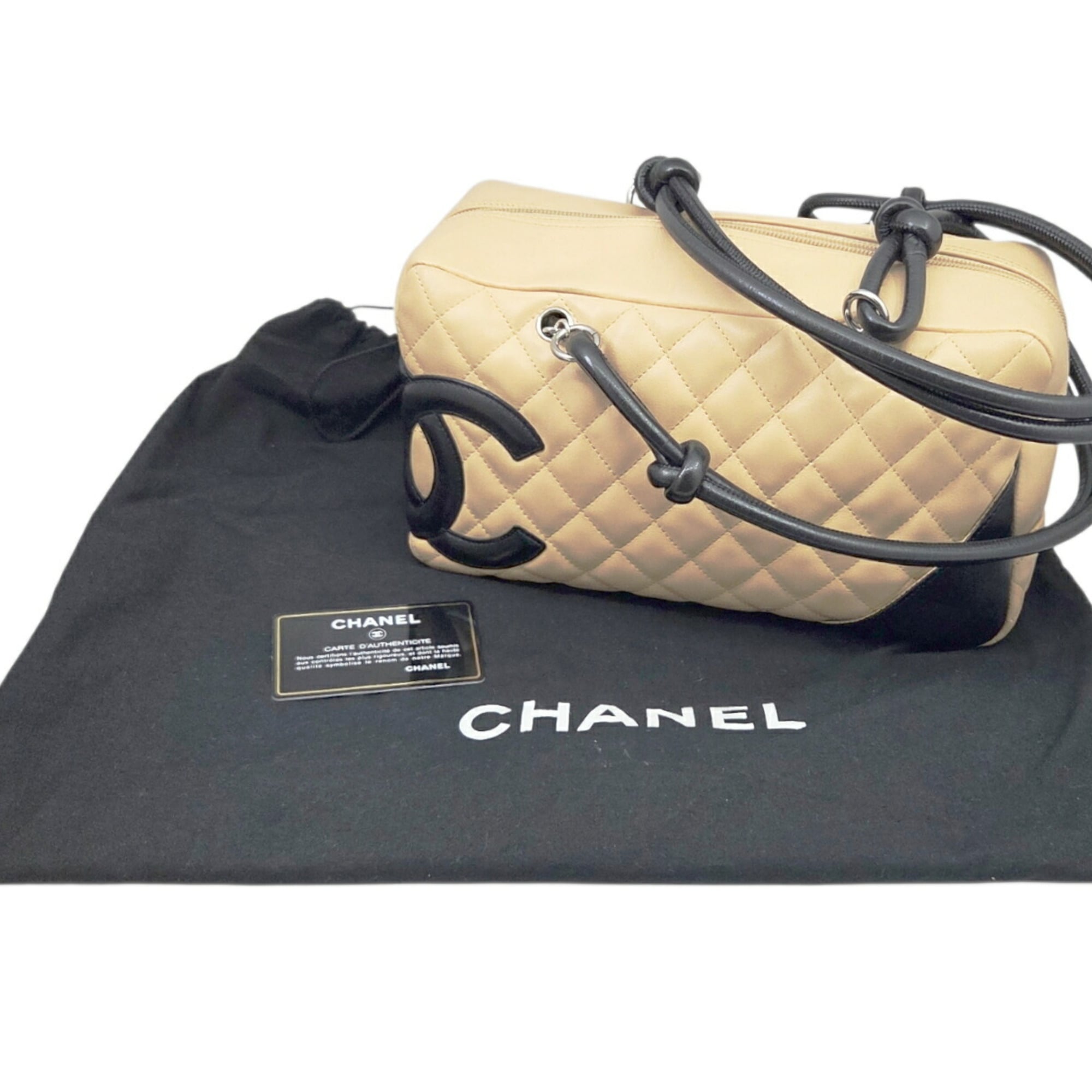 Chanel Beige Black Leather Shoulder Bag (Pre-Owned)