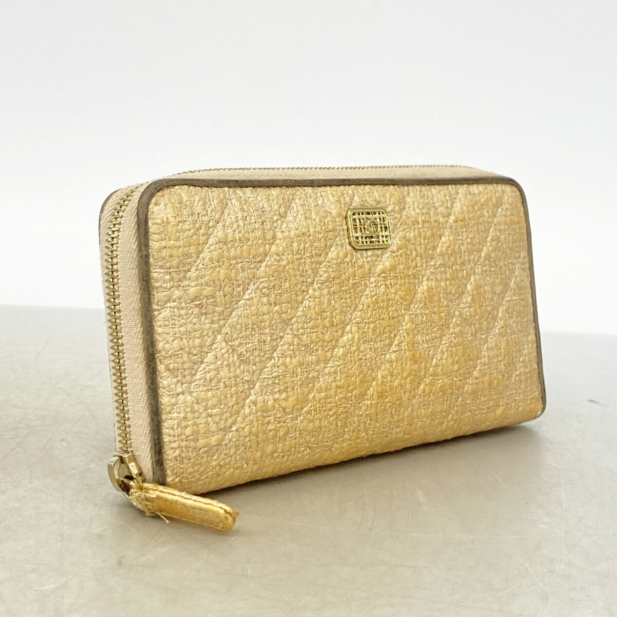Chanel Beige Tweed Leather Long Wallet (Bi-Fold) (Pre-Owned)