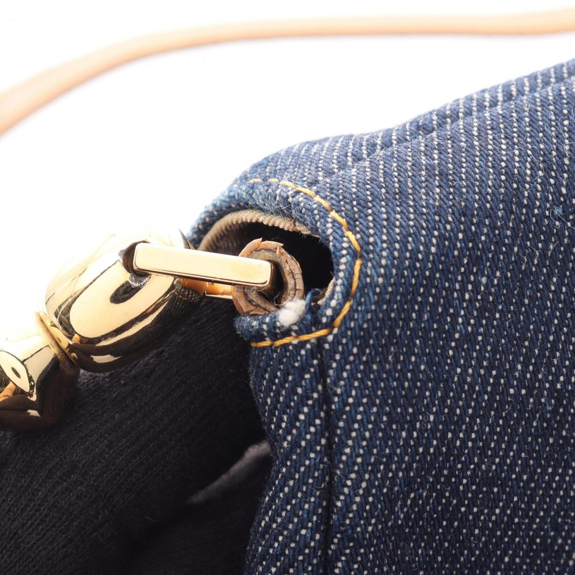 Christian Dior Beige Navy Denim Leather Handbag Shoulder Bag (Pre-Owned)