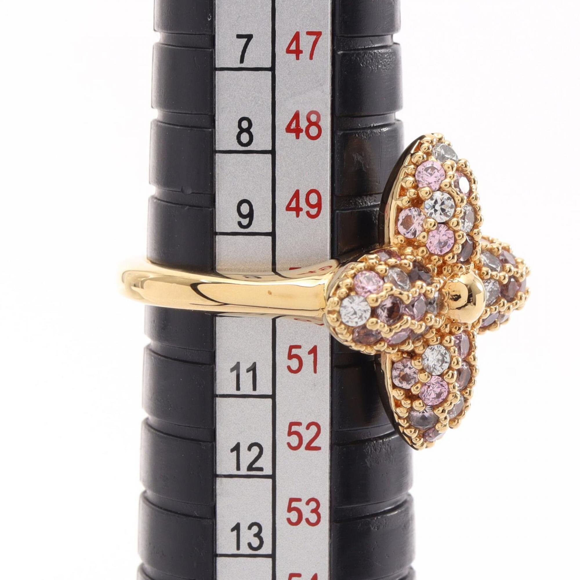 Louis Vuitton Gold Pink Gold Clear Gold Plating Rhinestone Band Ring (Pre-Owned)