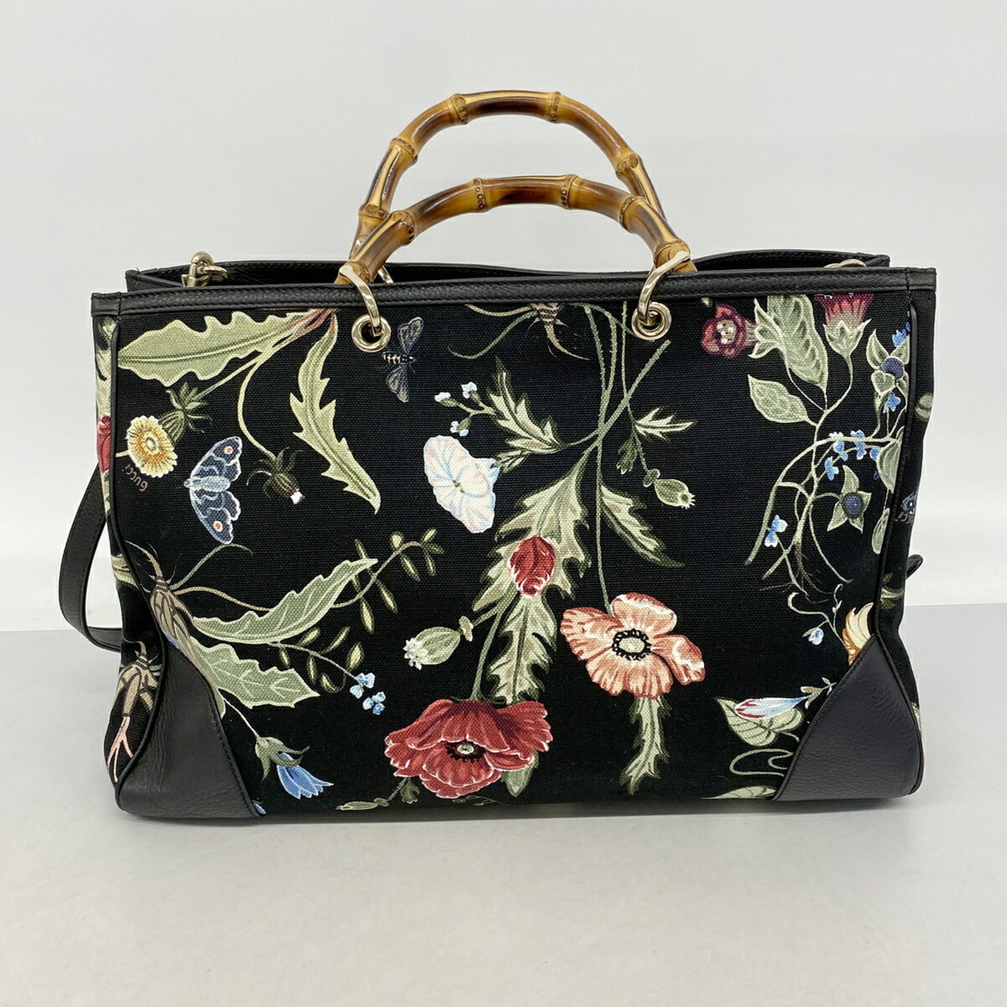 Gucci Black Multi-Color Canvas Tote Bag (Pre-Owned)