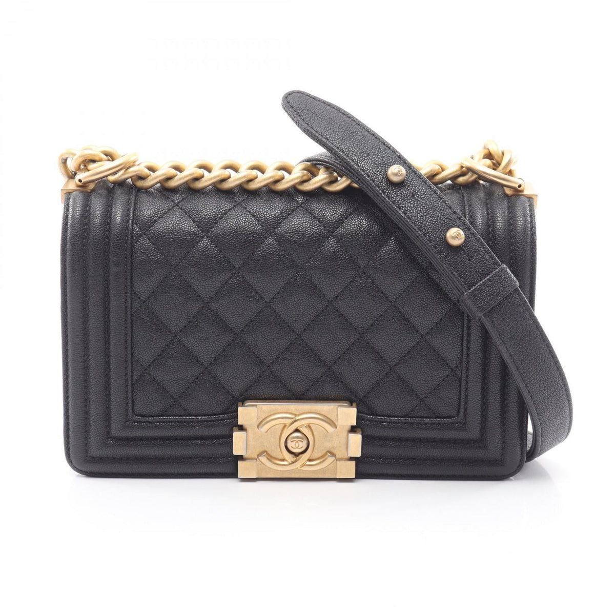 Chanel Boy Chanel Black Grained Calfskin Shoulder Bag (Pre-Owned)