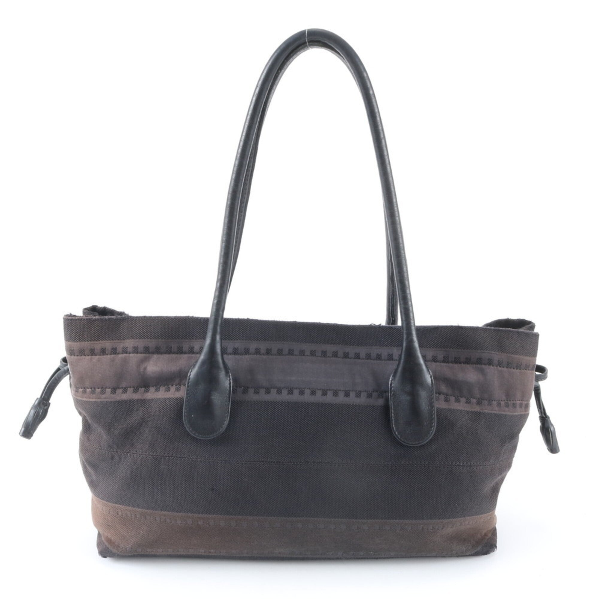Salvatore Ferragamo Black Brown Leather Canvas Handbag (Pre-Owned)