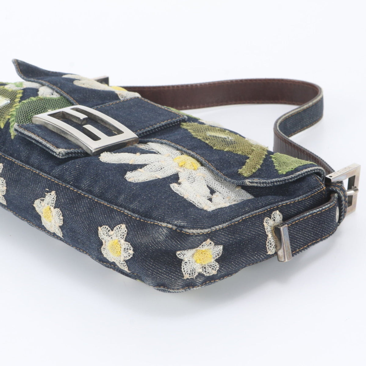 Fendi Blue Leather Canvas Shoulder Bag (Pre-Owned)