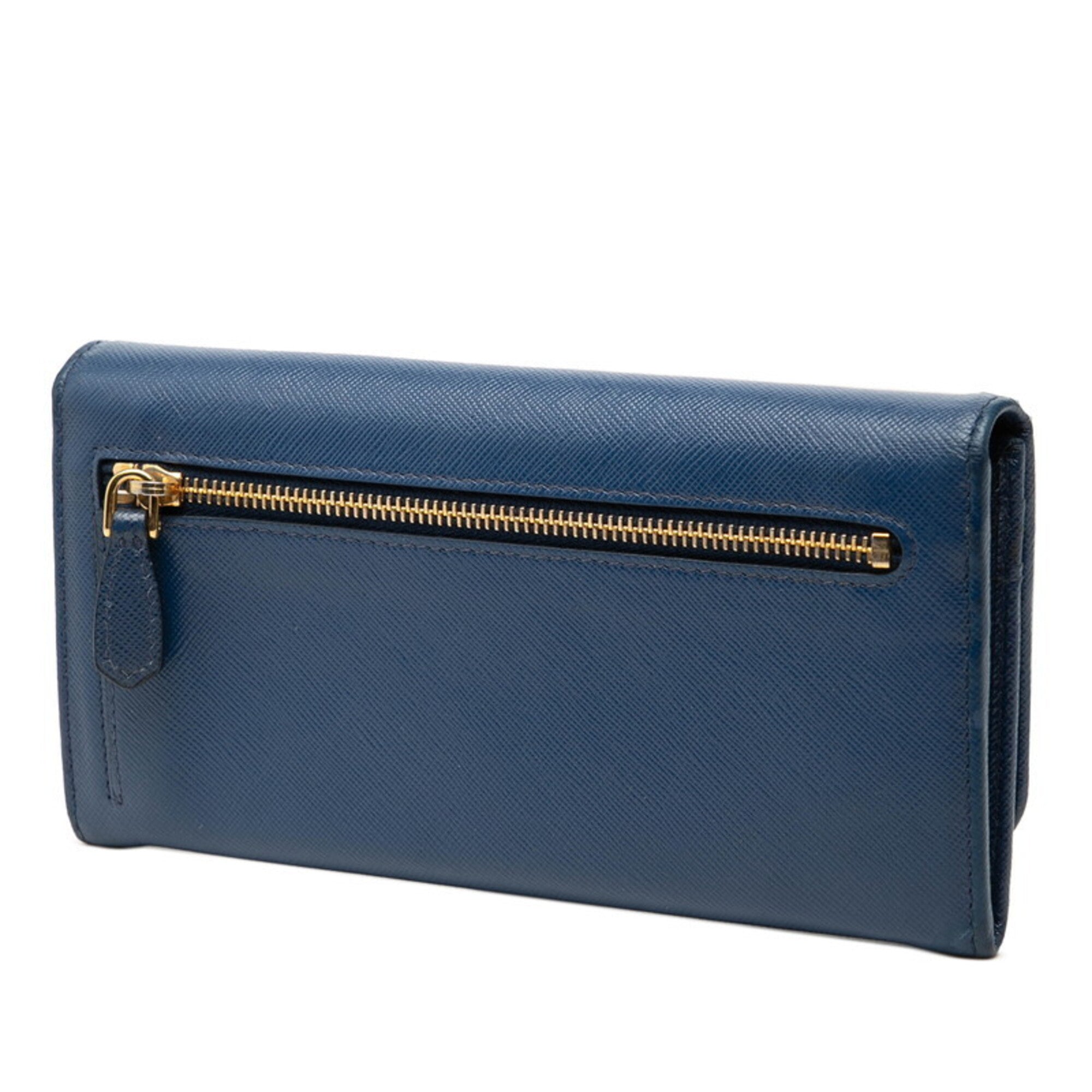 Prada Blue Leather Long Wallet (Bi-Fold) (Pre-Owned)