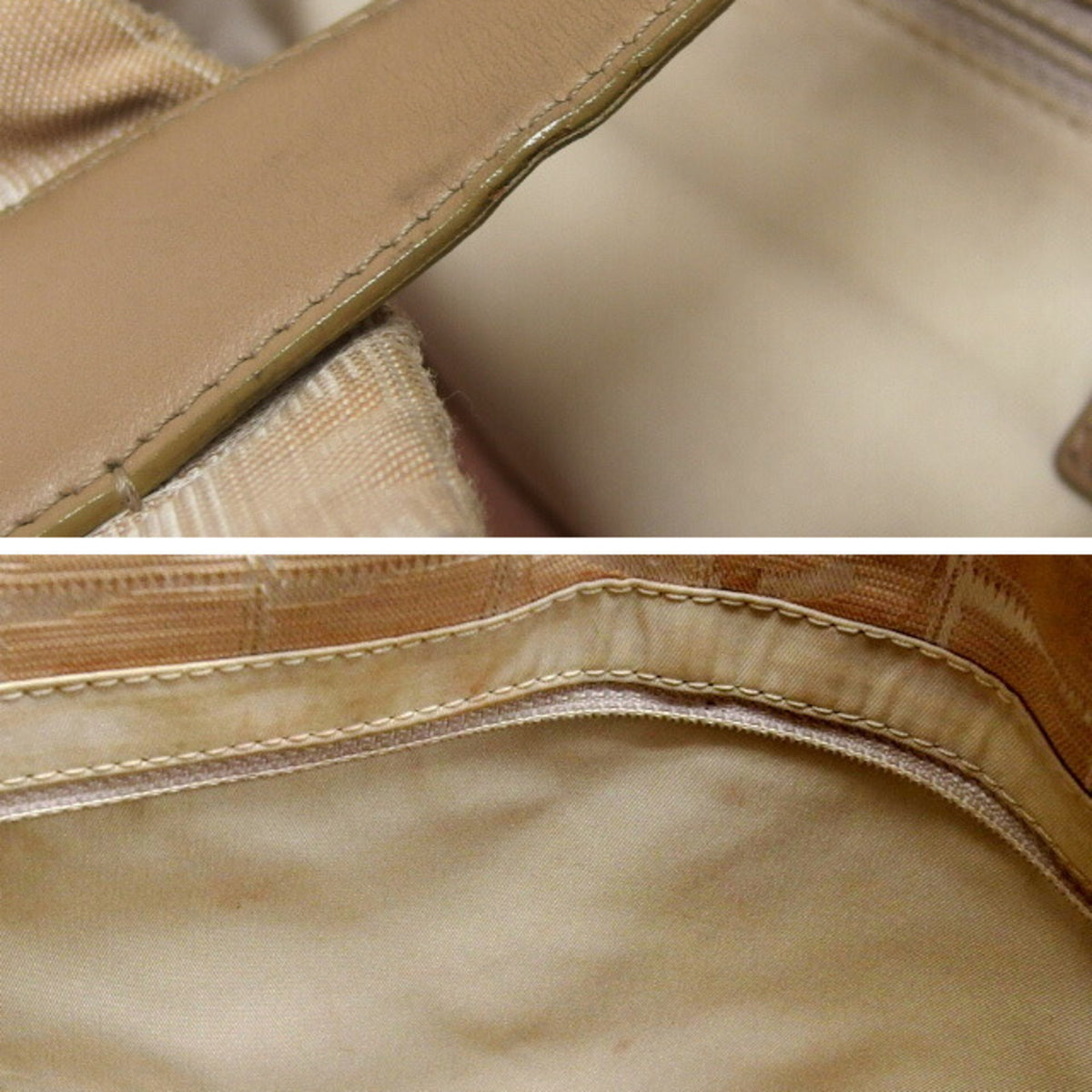 Chanel Beige Nylon Jacquard Leather Handbag Tote Bag (Pre-Owned)