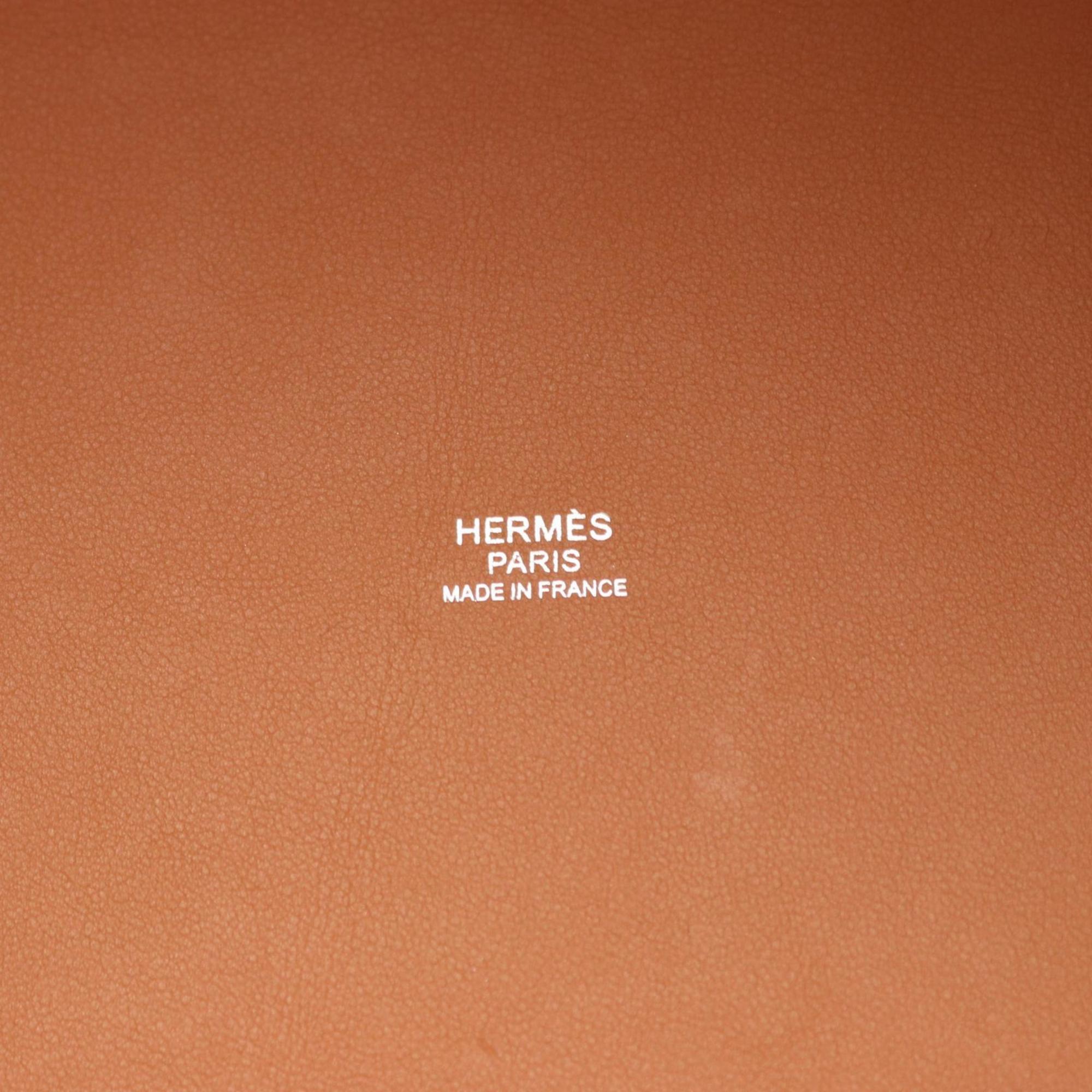 Hermes Beige Brown Canvas Toile H Swift Leather Tote Bag (Pre-Owned)