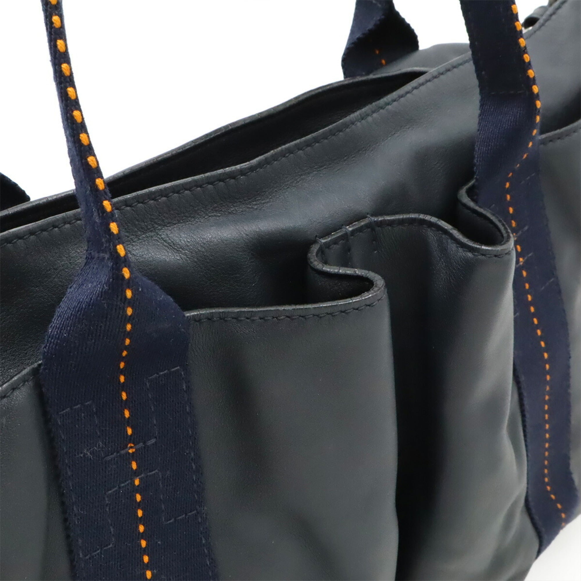 Hermes Caravan Horizontal Navy Orange Veau Derma Shoulder Bag Tote Bag (Pre-Owned)