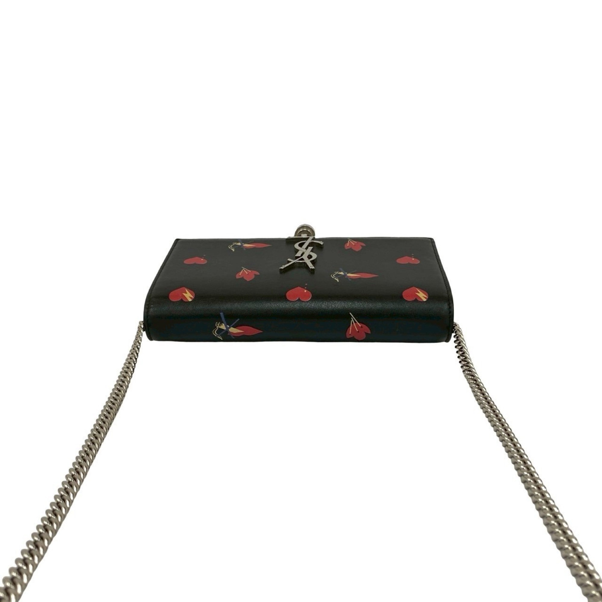 Yves Saint Laurent Black Red Color Leather Shoulder Bag (Pre-Owned)