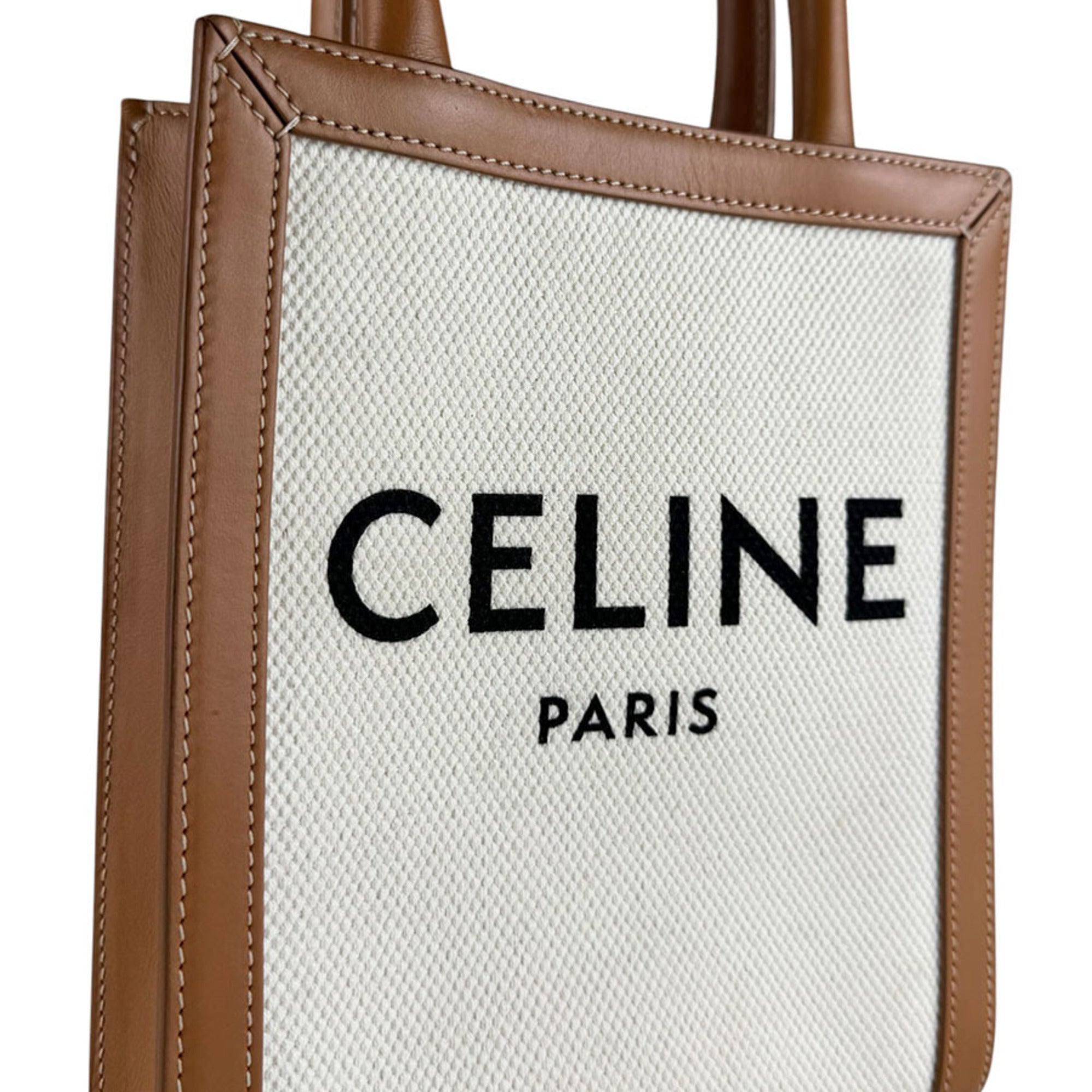 Celine Brown Ivory Canvas Leather Shoulder Bag (Pre-Owned)