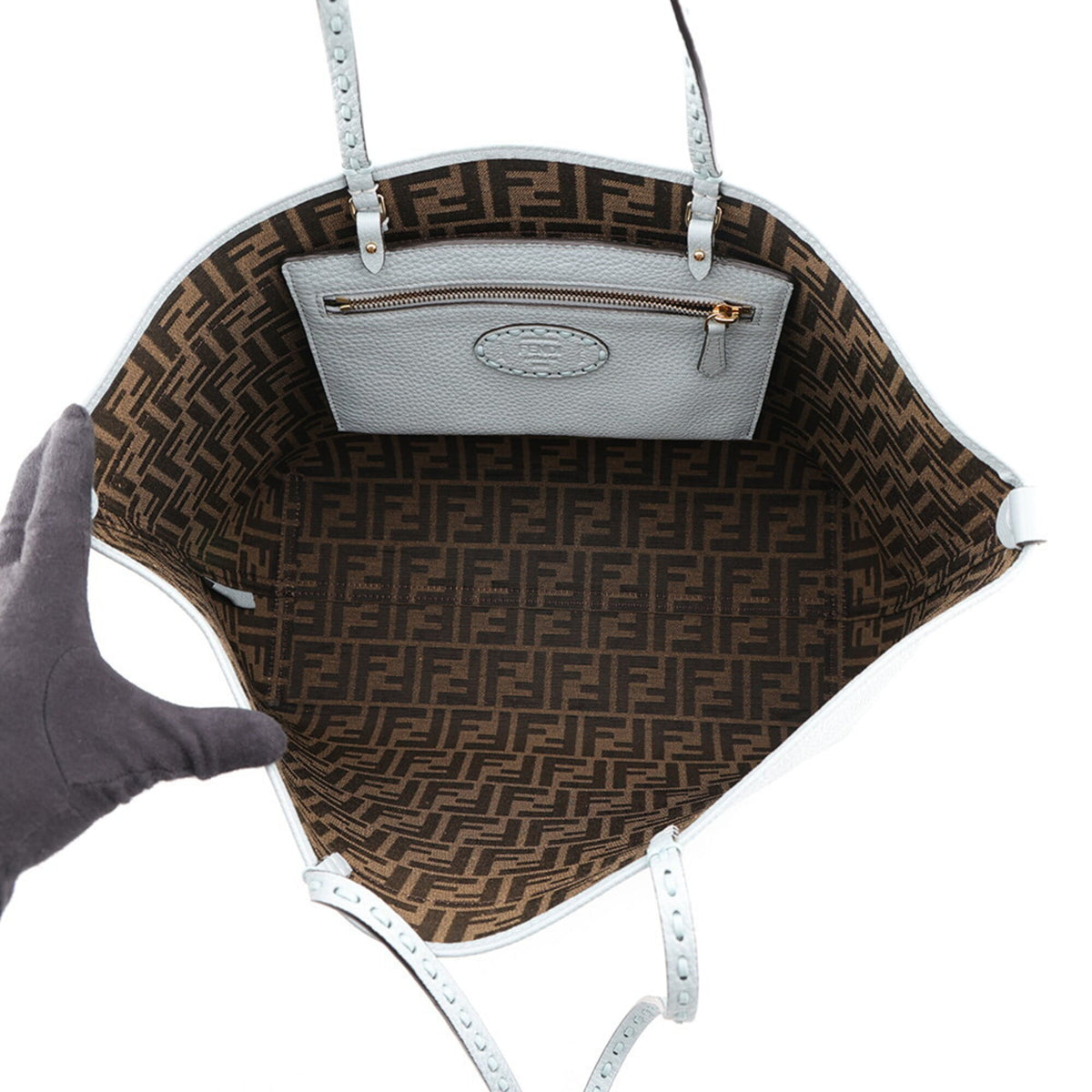 Fendi Selleria Light Blue Leather Handbag Pouch Tote Bag (Pre-Owned)