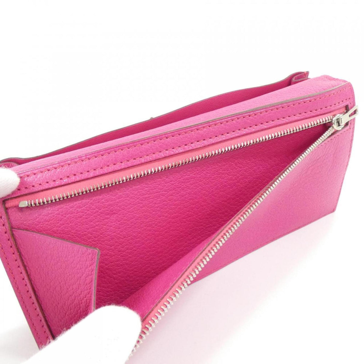 Hermes Rose Shocking Soufre Chevre Leather Long Wallet (Bi-Fold) (Pre-Owned)