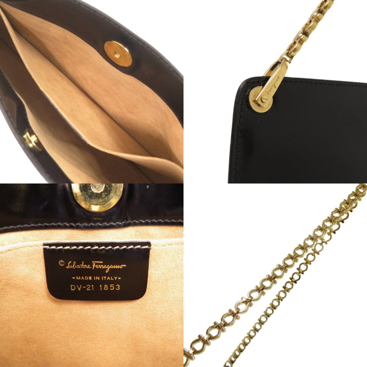 Salvatore Ferragamo Black Patent Leather Pochette Shoulder Bag (Pre-Owned)